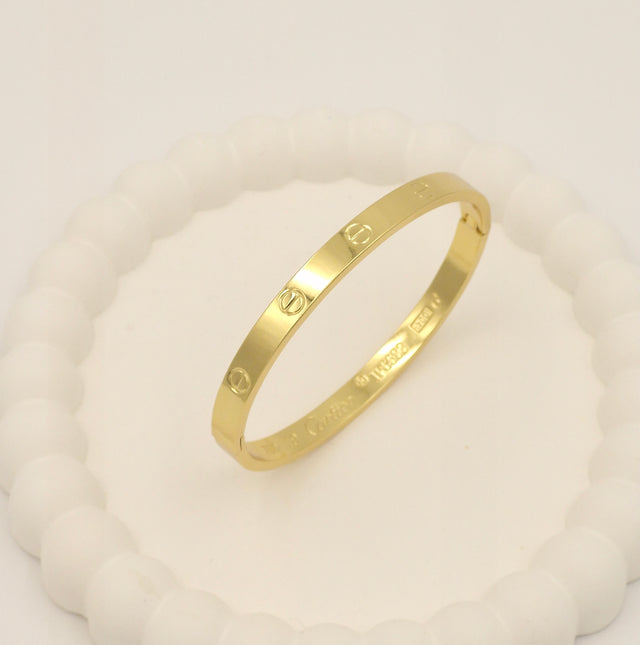 Anti-Tarnish Stainless Steel Gold-Tone Screw-Motif Bangle Bracelet