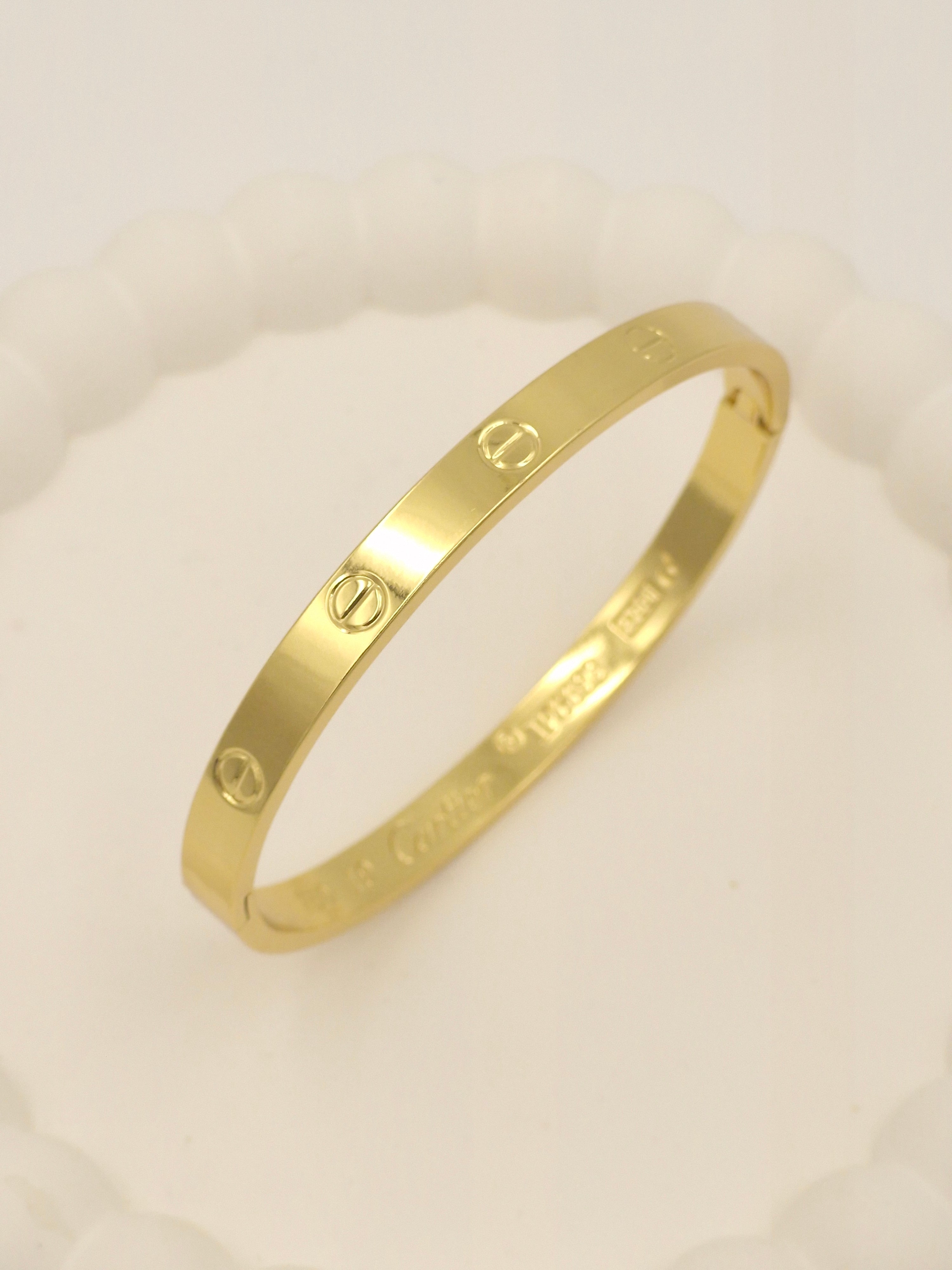 Anti-Tarnish Stainless Steel Gold-Tone Screw-Motif Bangle Bracelet