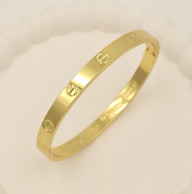 Anti-Tarnish Stainless Steel Gold-Tone Screw-Motif Bangle Bracelet