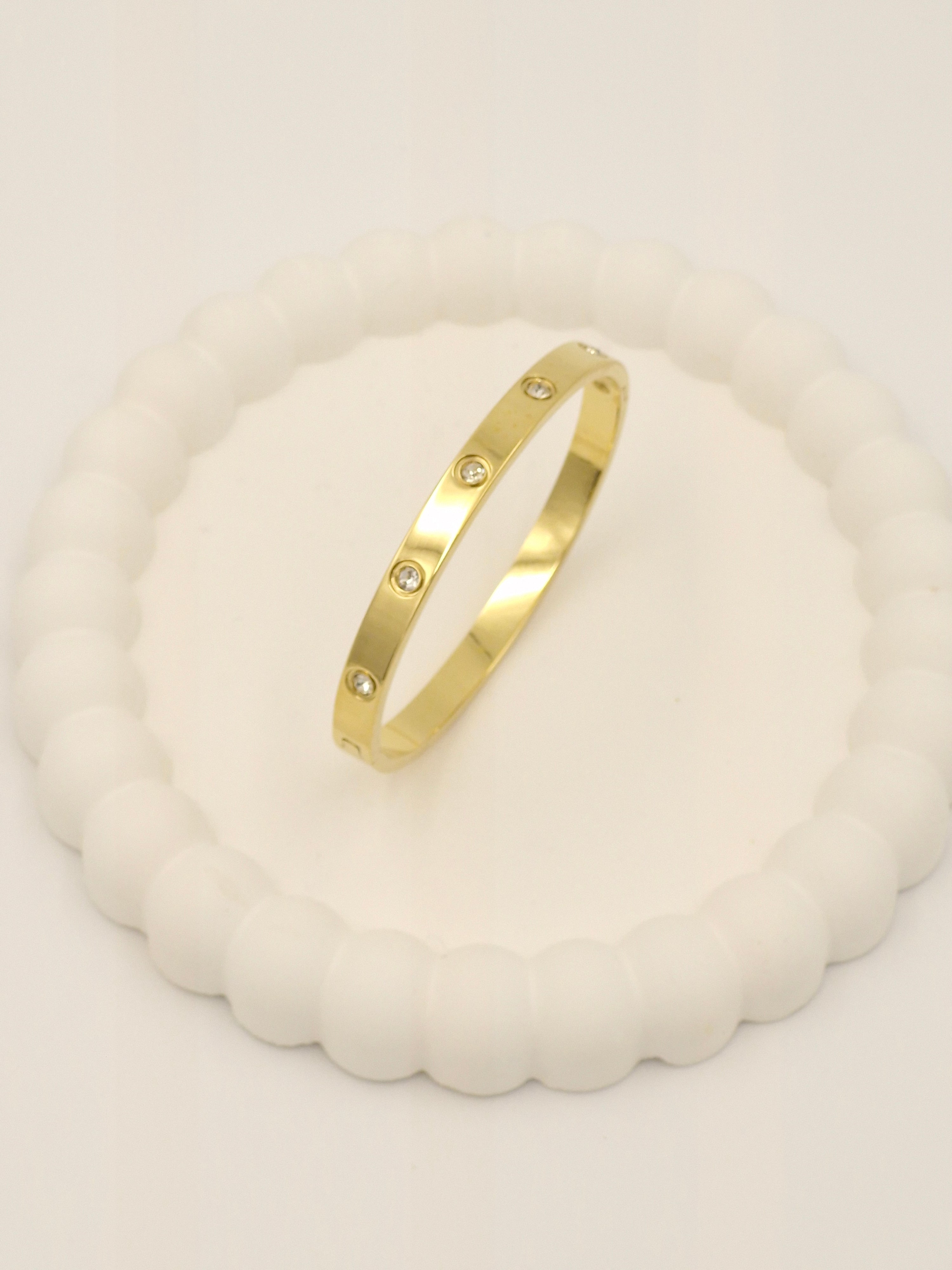 Anti-Tarnish Stainless Steel Gold-Tone Screw-Motif Bangle Bracelet