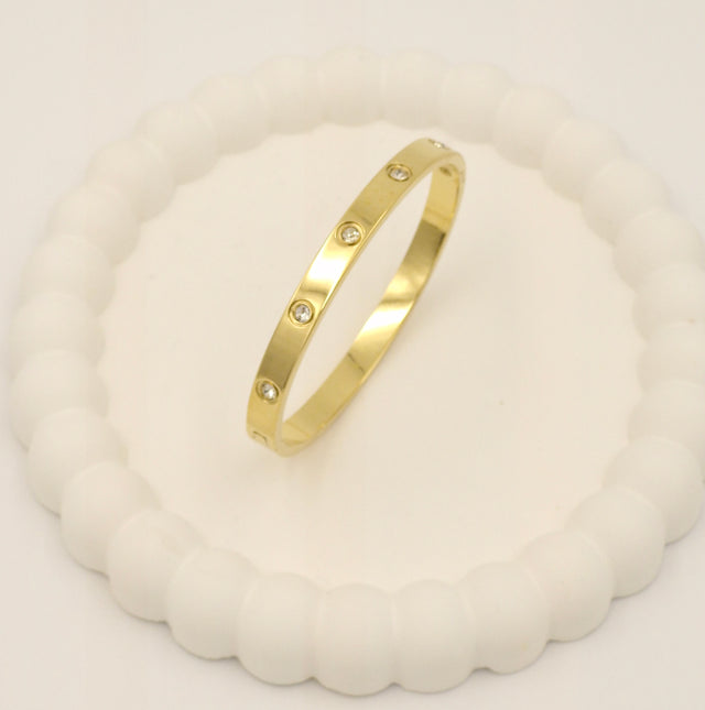 Anti-Tarnish Stainless Steel Gold-Tone Screw-Motif Bangle Bracelet
