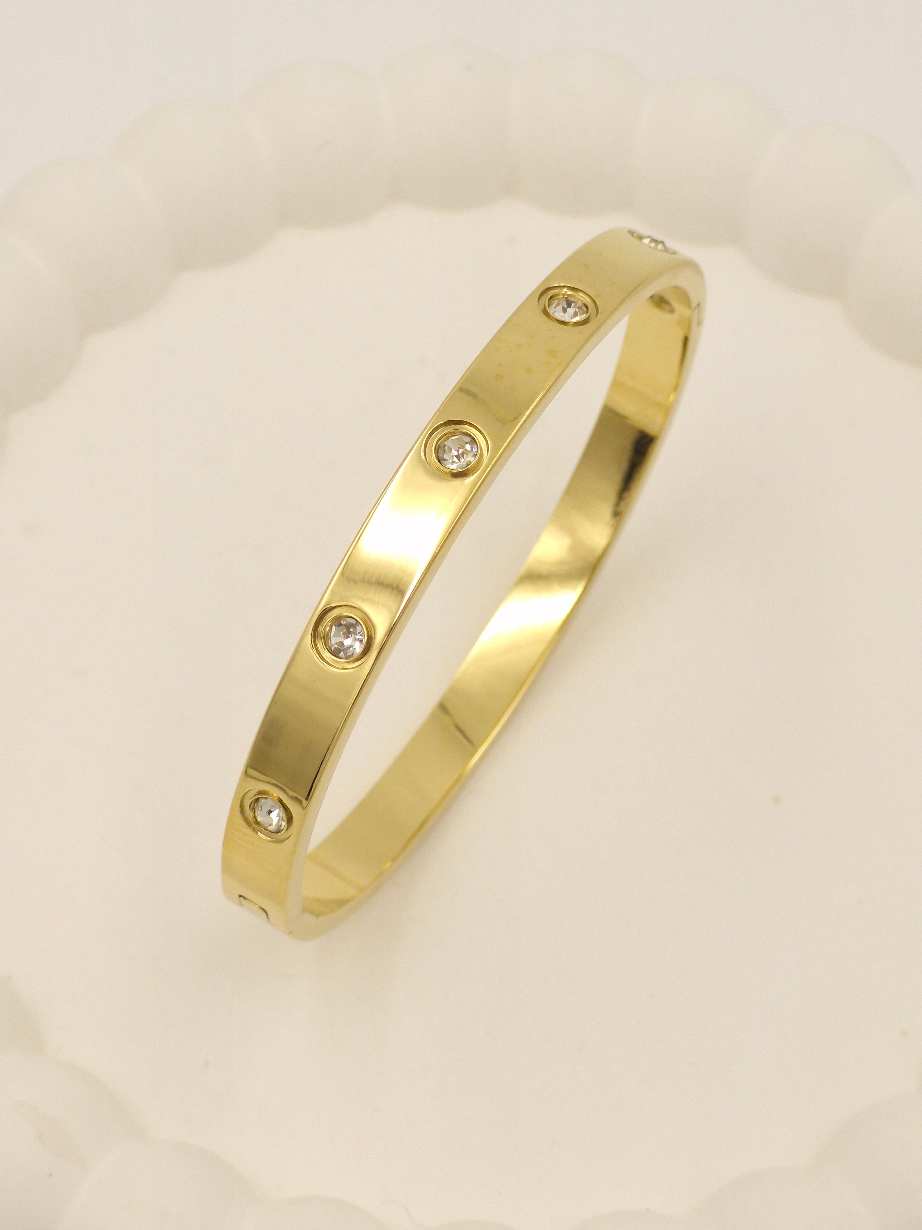 Anti-Tarnish Stainless Steel Gold-Tone Screw-Motif Bangle Bracelet