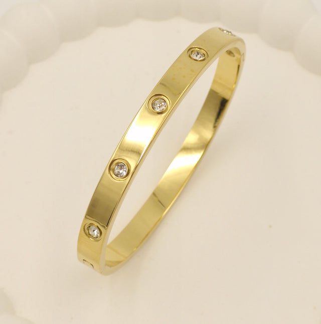 Anti-Tarnish Stainless Steel Gold-Tone Screw-Motif Bangle Bracelet