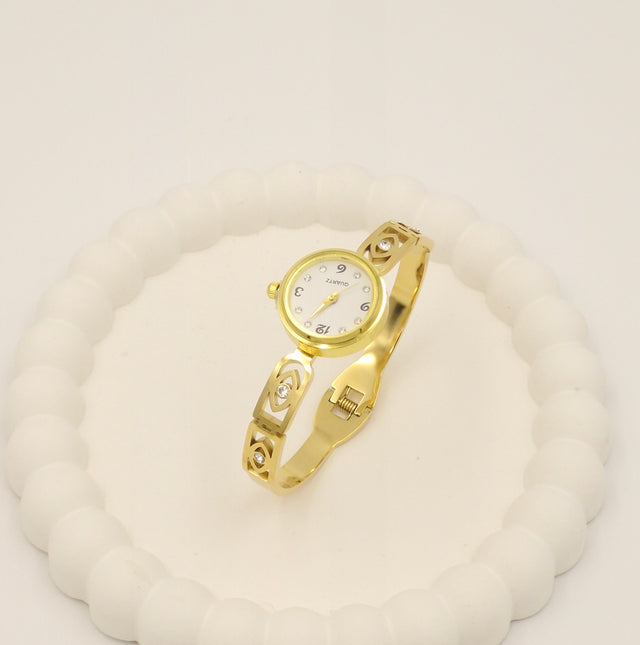 Anti-Tarnish Stainless Steel Gold-Tone Watch with Crystal-Accented Band