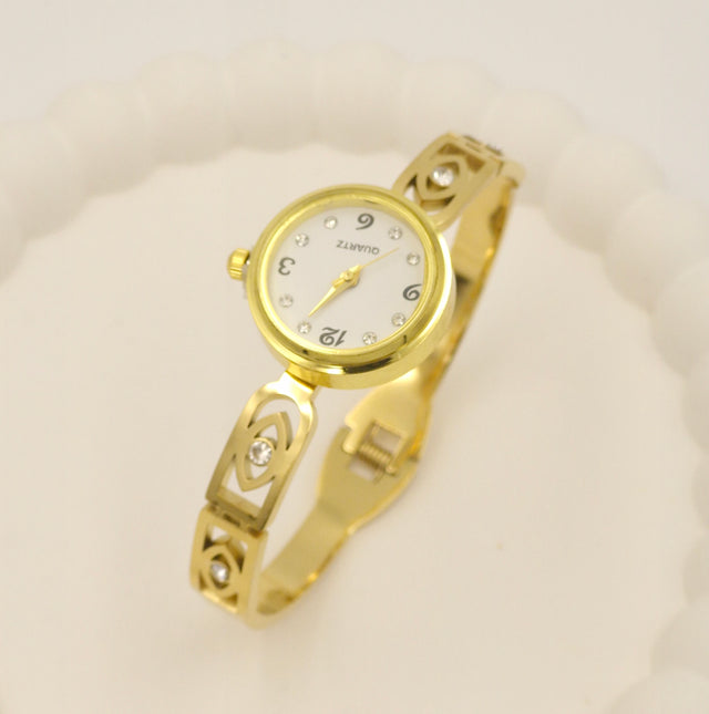Anti-Tarnish Stainless Steel Gold-Tone Watch with Crystal-Accented Band