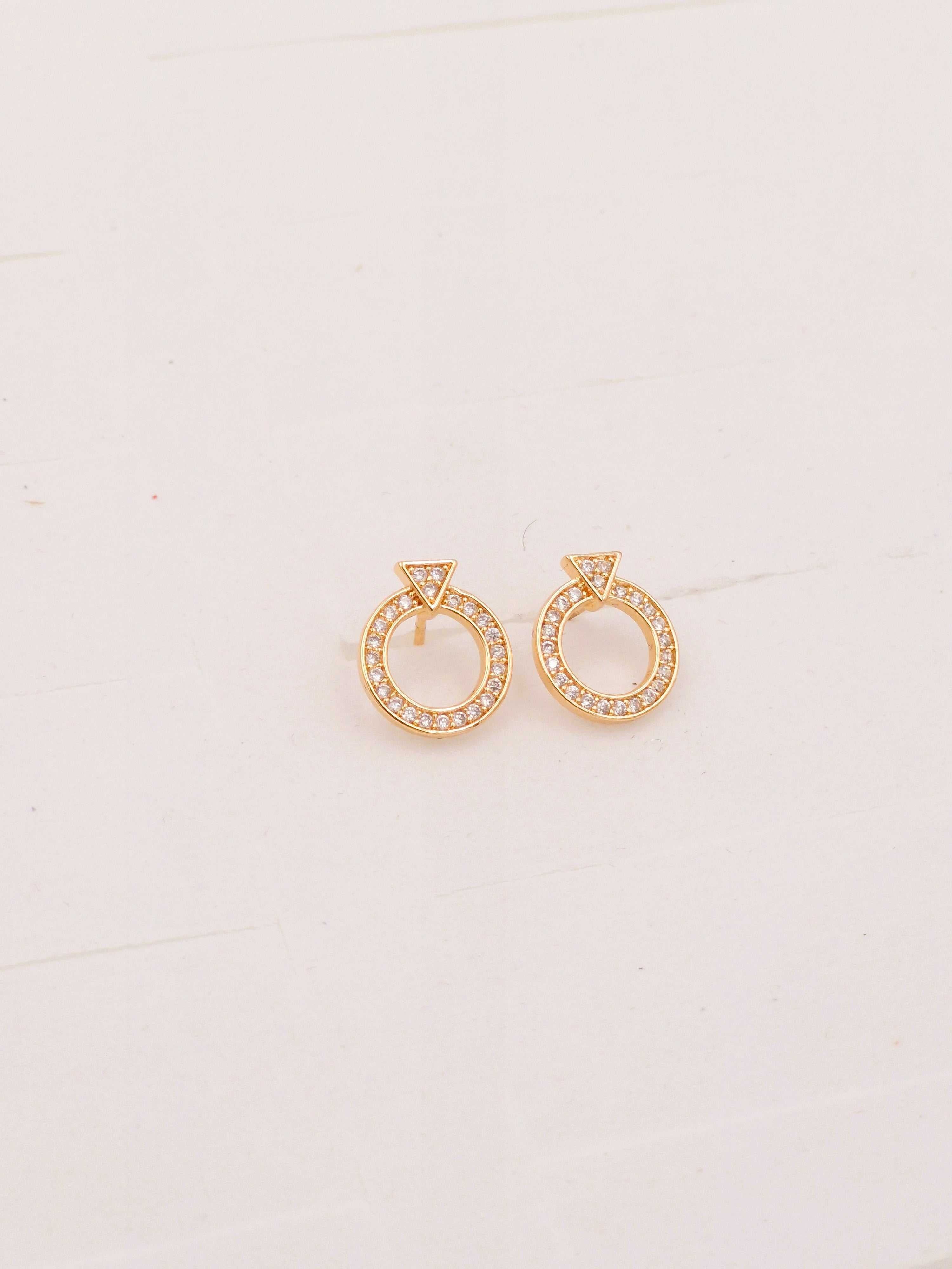 Gold Plated Circle Stud Earrings with CZ Stones for Women & Girls
