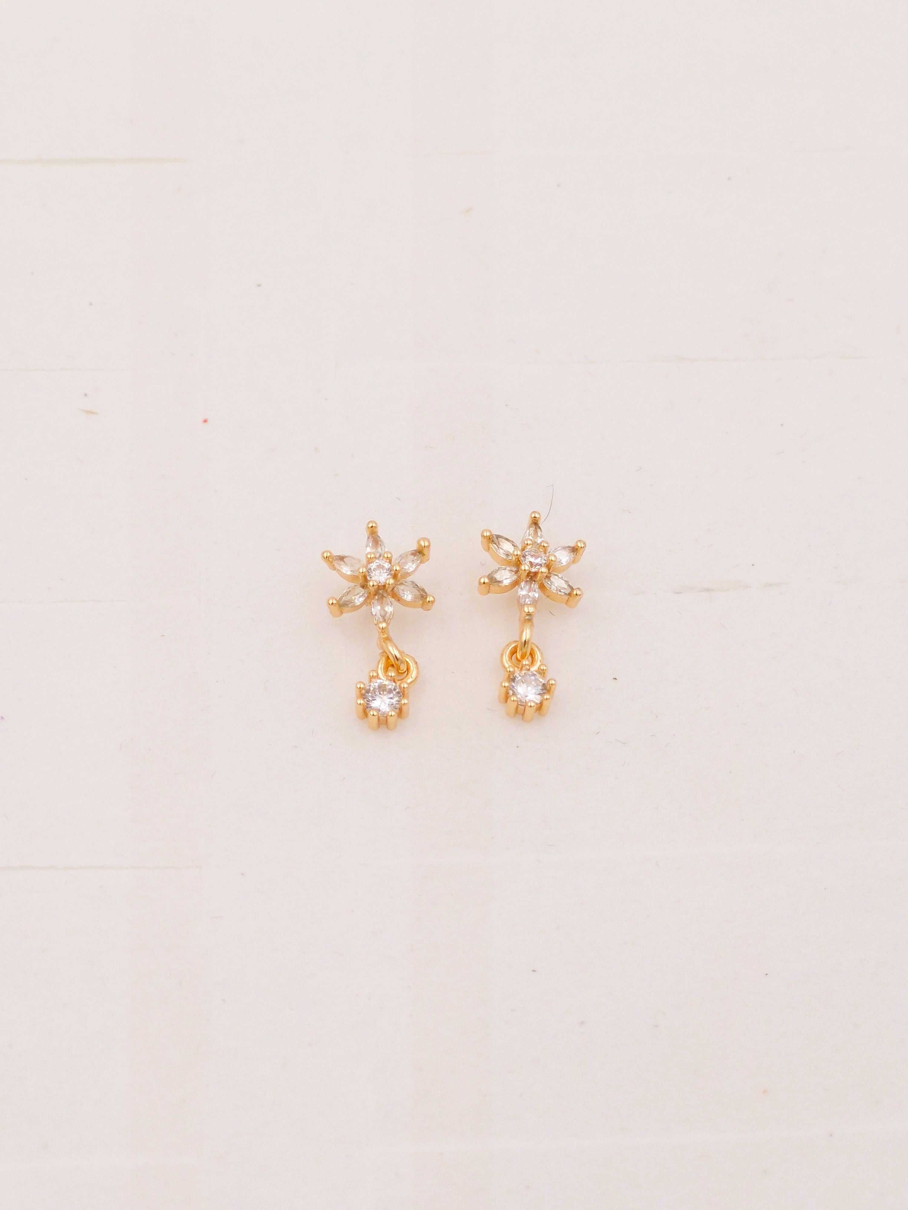 Gold Plated Floral Drop Earrings with CZ Crystals for Women & Girls