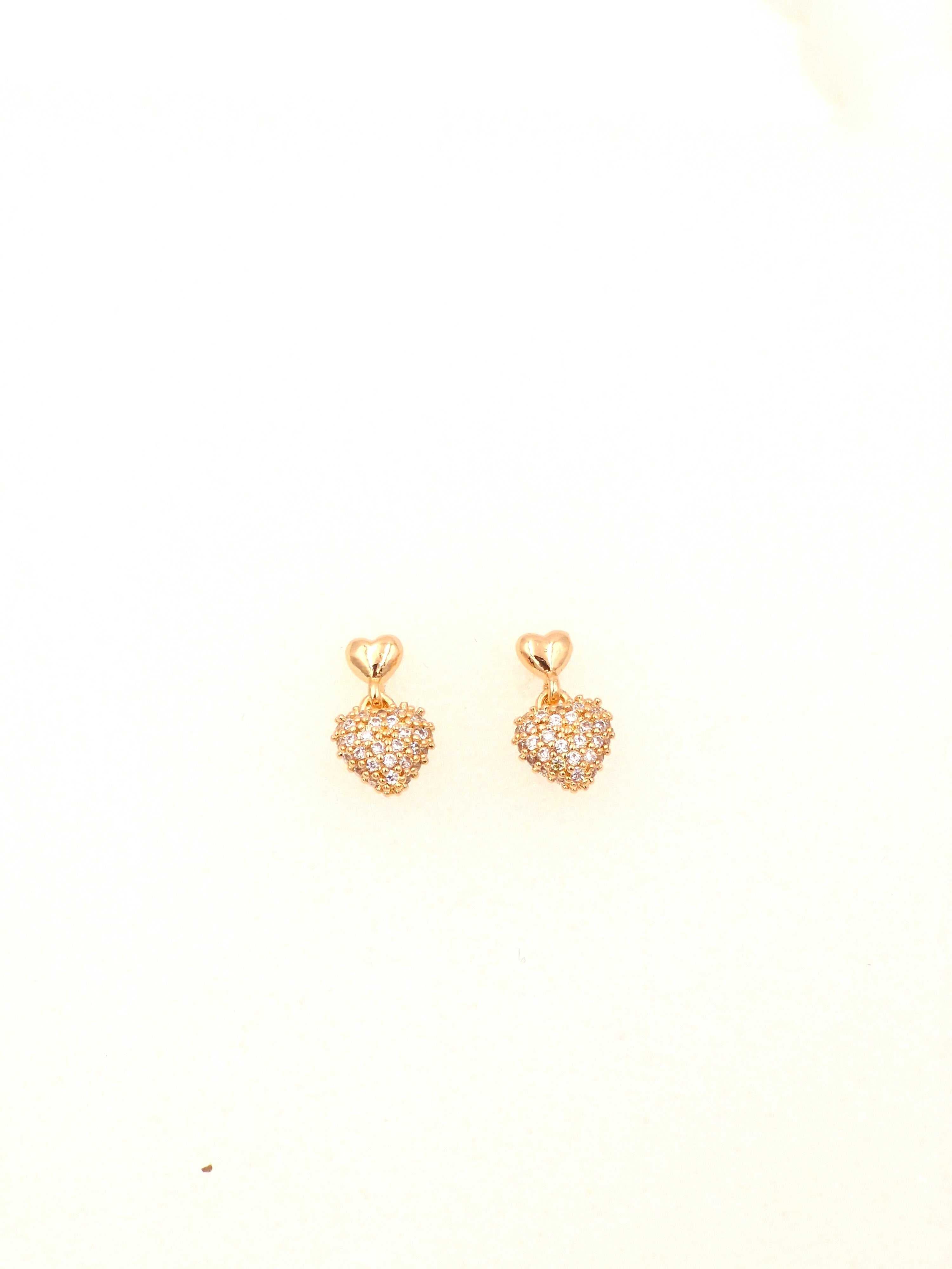 Gold Plated Heart Shaped Earrings with CZ Stones for Women