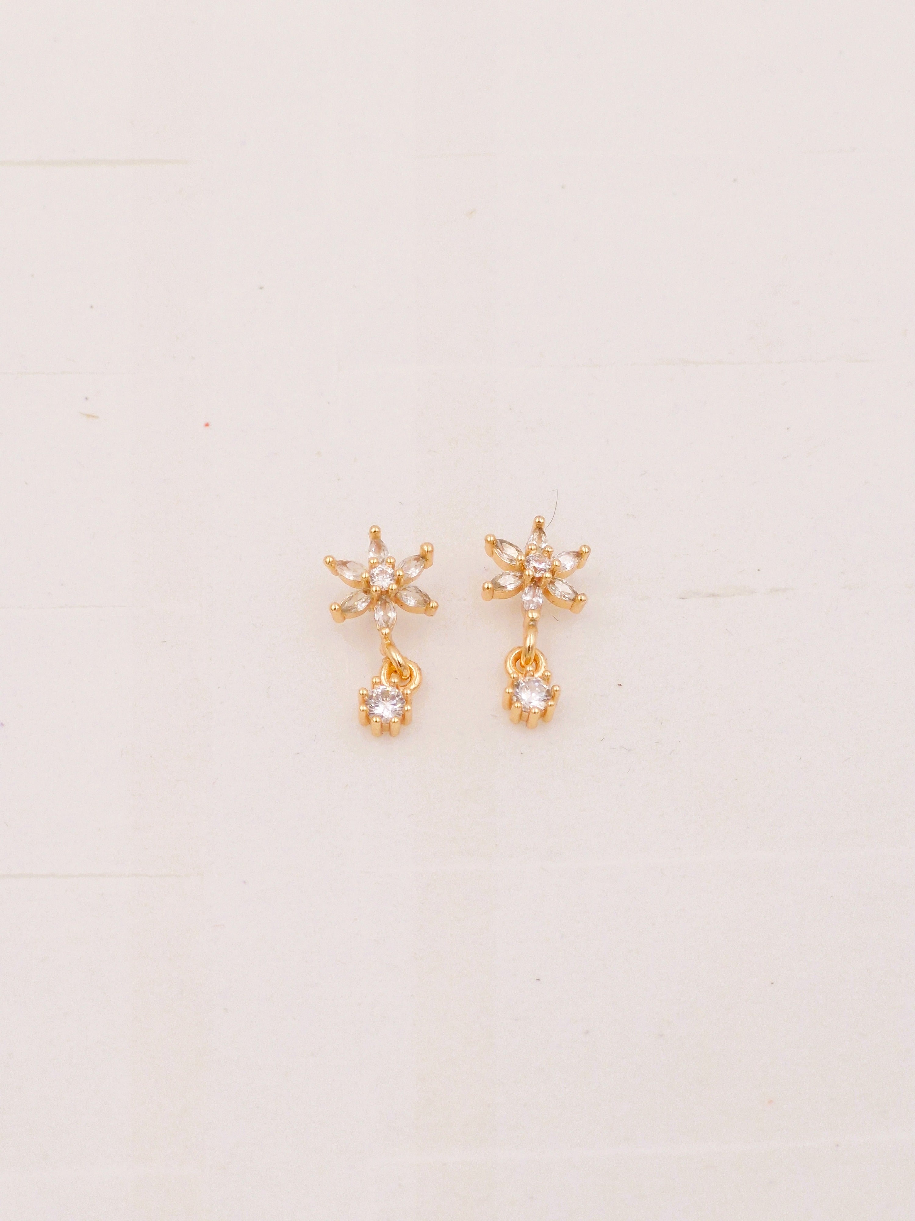 Gold Plated Floral Drop Earrings with CZ Crystals for Women & Girls