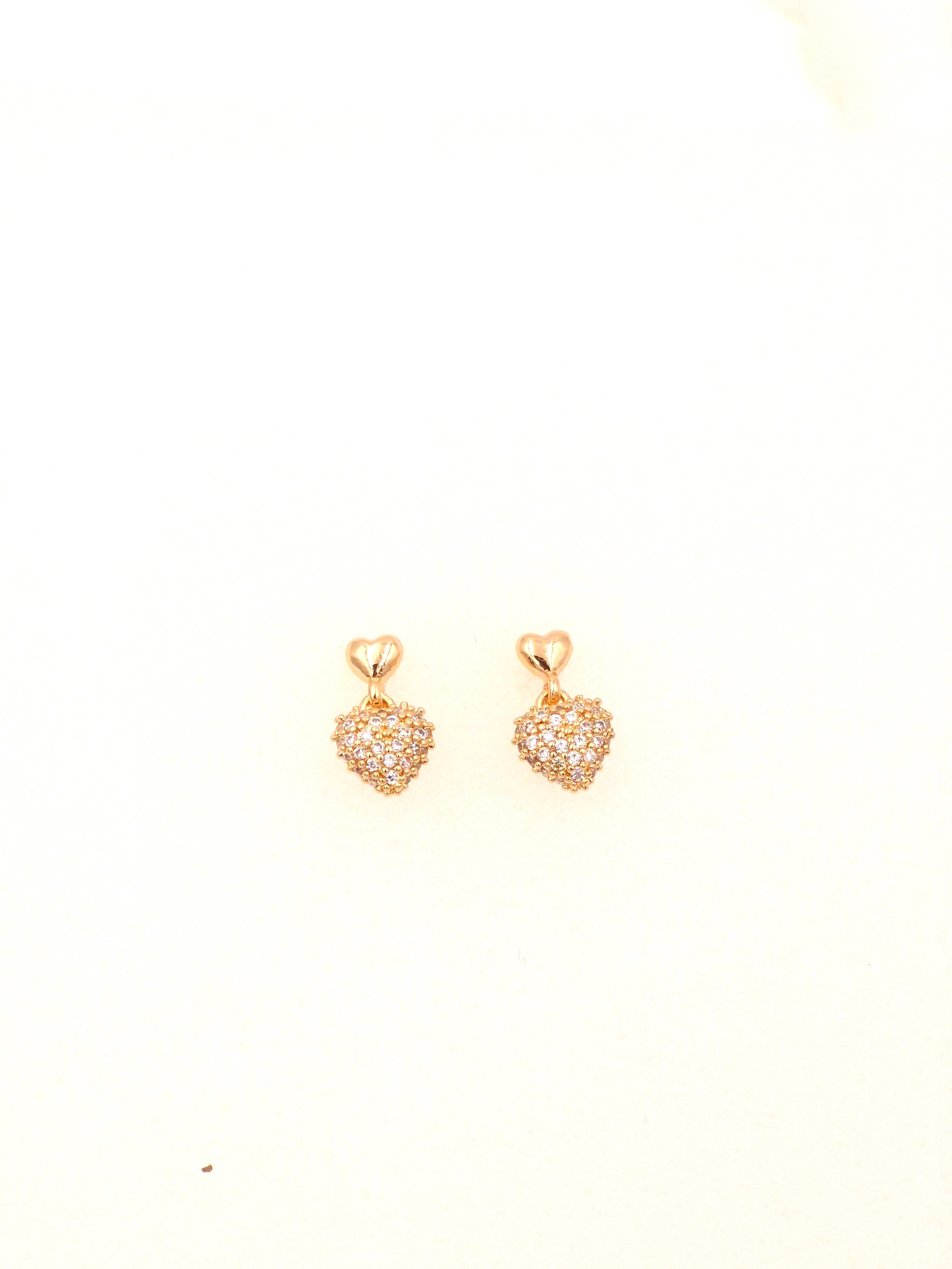 Gold Plated Heart Shaped Earrings with CZ Stones for Women