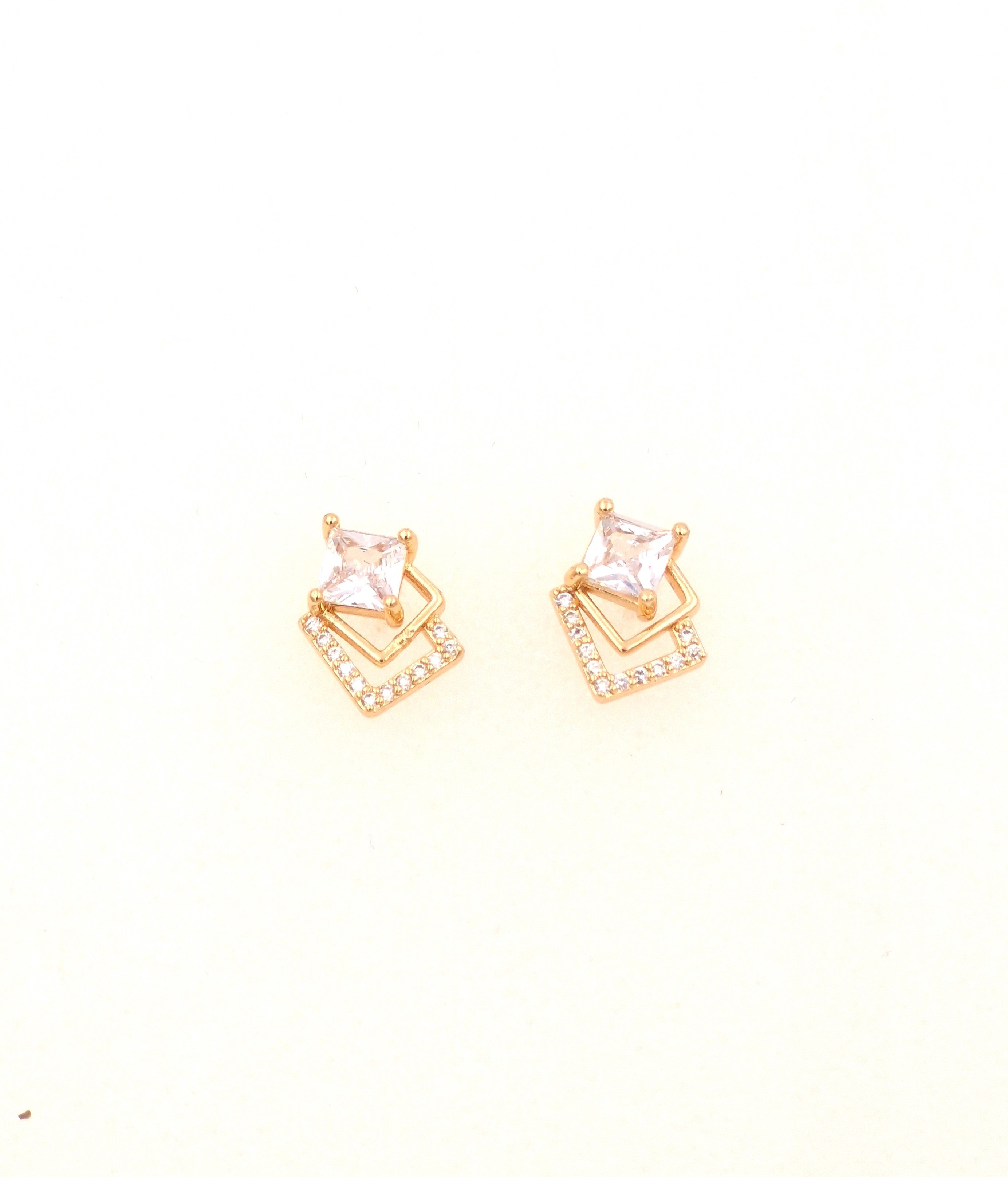 Gold Plated Square Stud Earrings with CZ Stones for Women & Girls