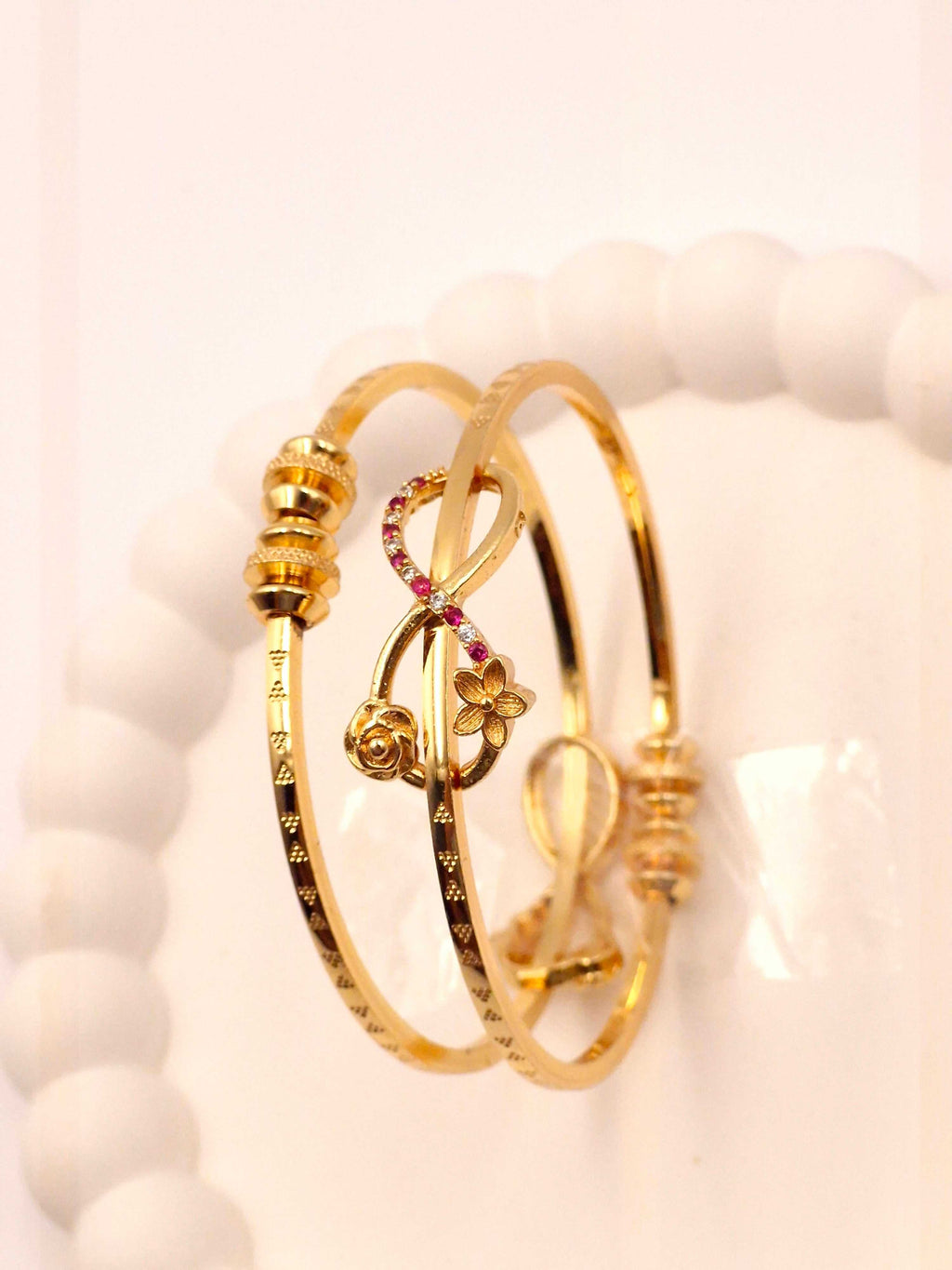 Gold Plated Infinity Design Openable Bangles for Women & Girls | Floral & Stone Work Kada | Daily Wear & Party Wear