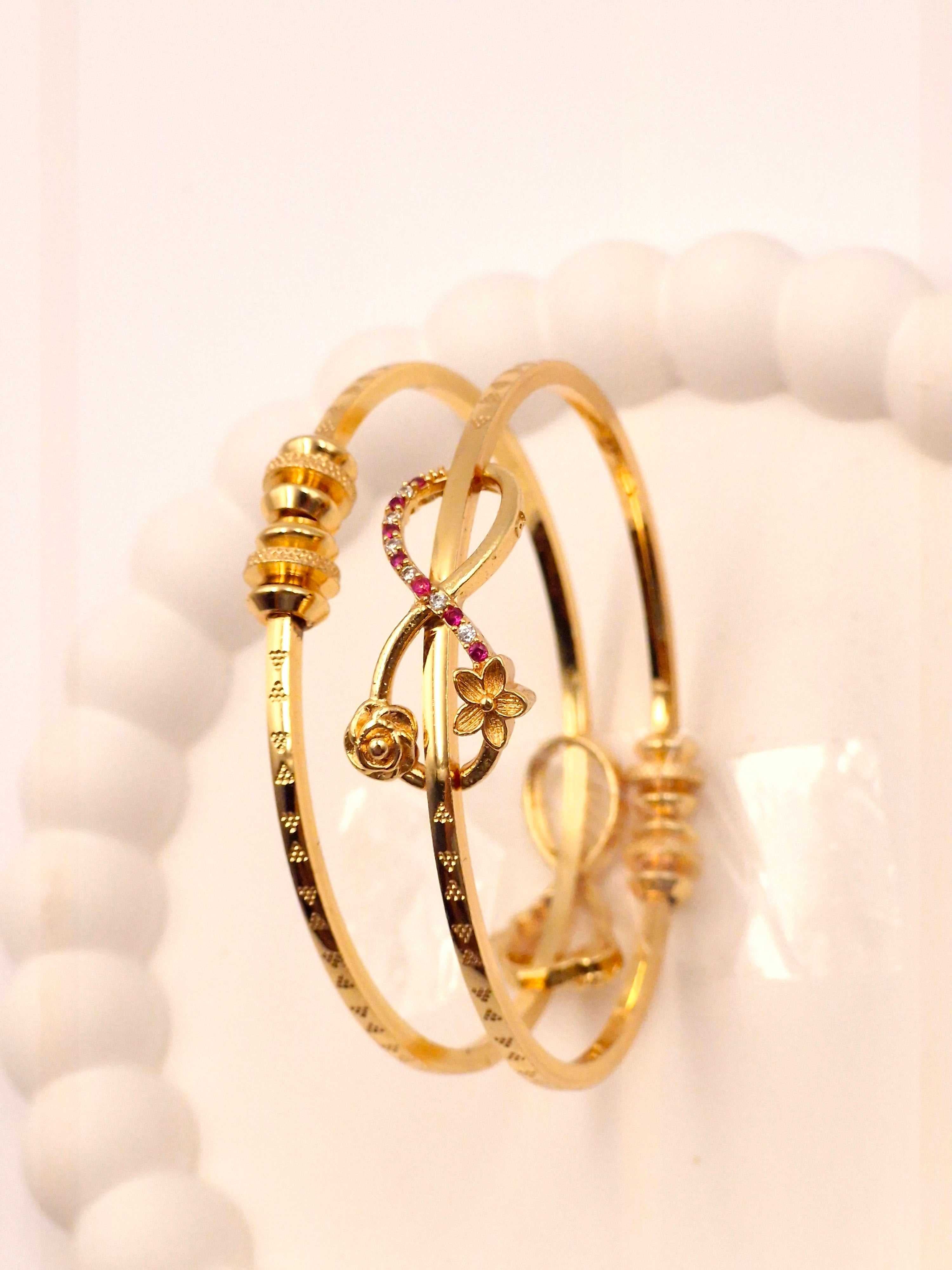 Gold Plated Infinity Design Openable Bangles for Women & Girls | Floral & Stone Work Kada | Daily Wear & Party Wear