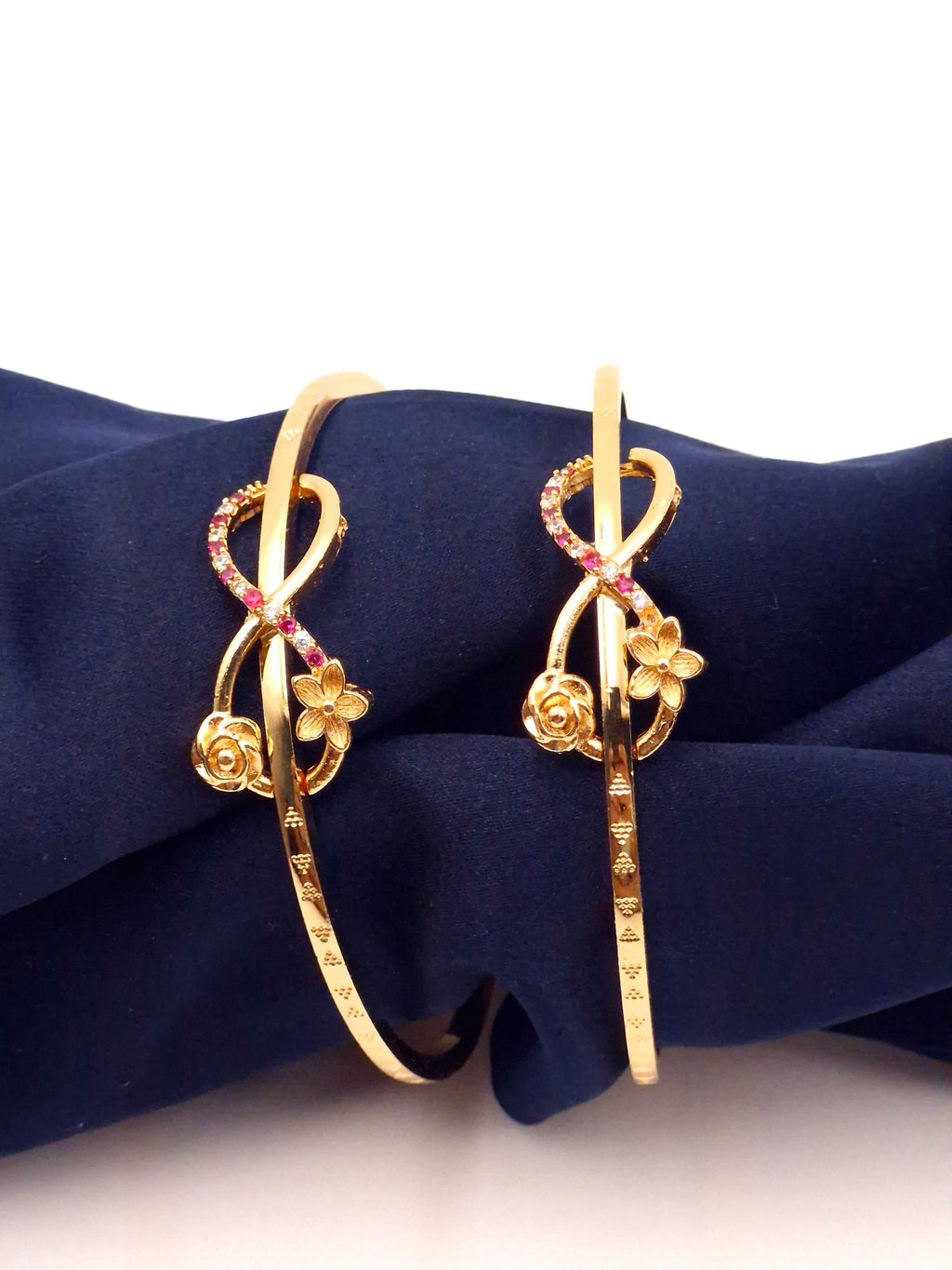 Gold Plated Infinity Design Openable Bangles for Women & Girls | Floral & Stone Work Kada | Daily Wear & Party Wear