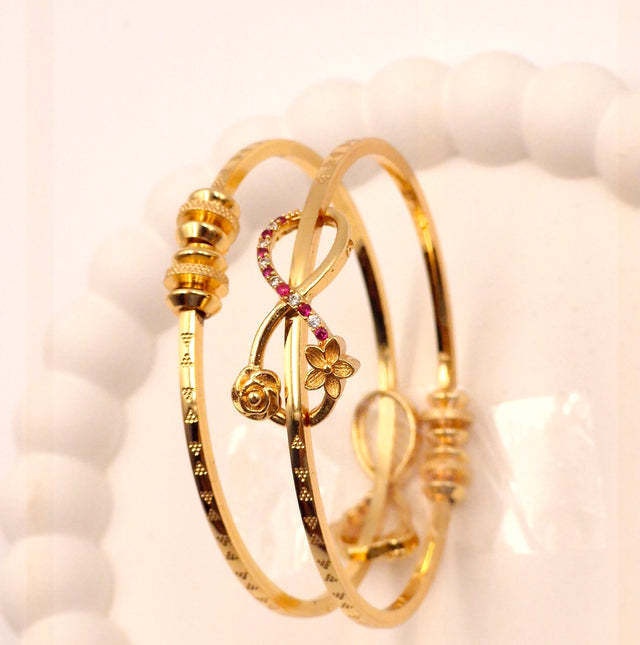 Gold Plated Infinity Design Openable Bangles for Women & Girls | Floral & Stone Work Kada | Daily Wear & Party Wear