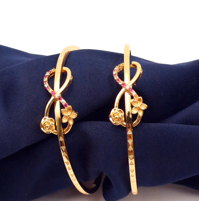 Gold Plated Infinity Design Openable Bangles for Women & Girls | Floral & Stone Work Kada | Daily Wear & Party Wear