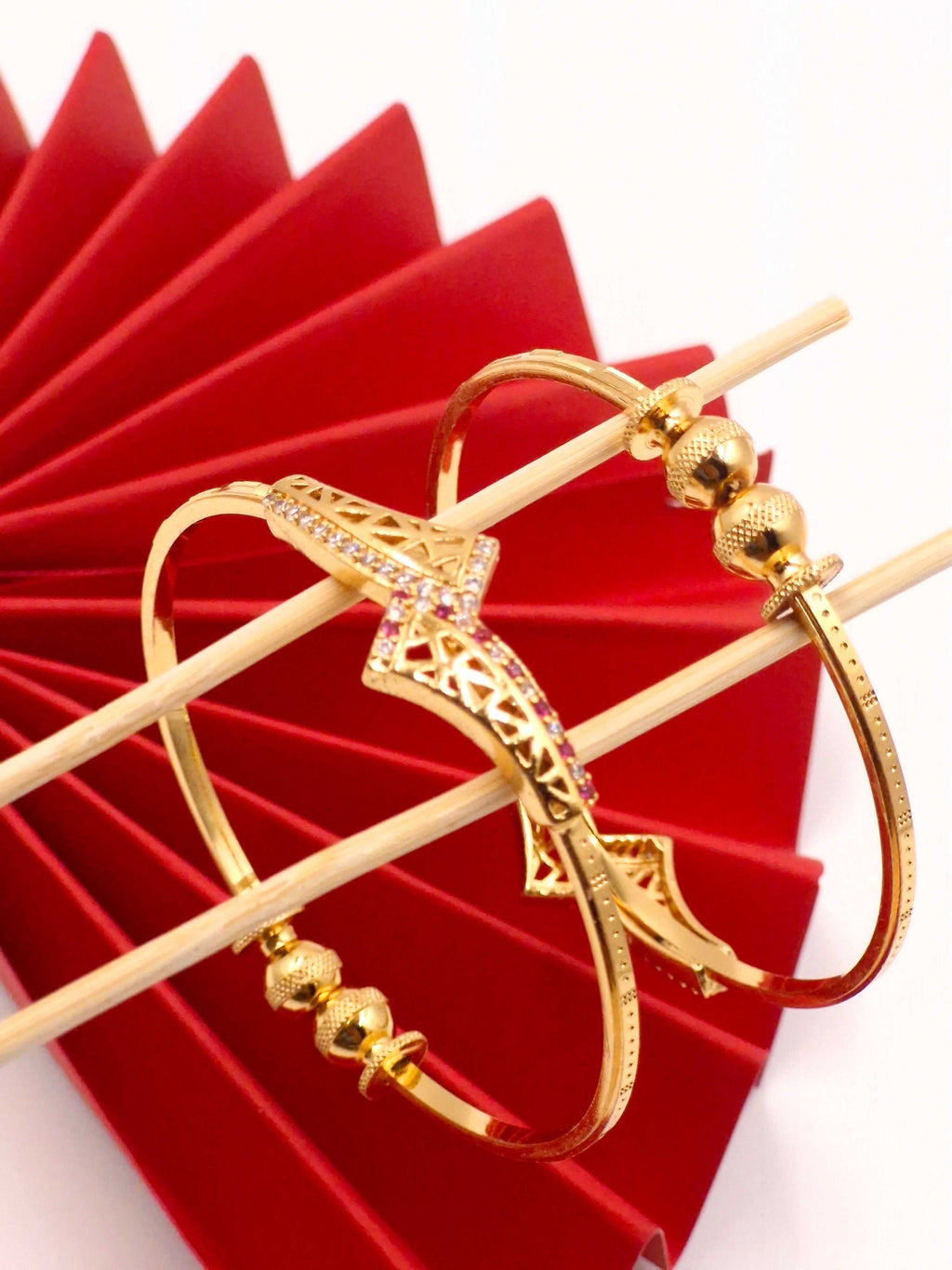 Gold Plated Designer Openable Bangles for Women | Stone Studded Mesh Pattern Kada Pair