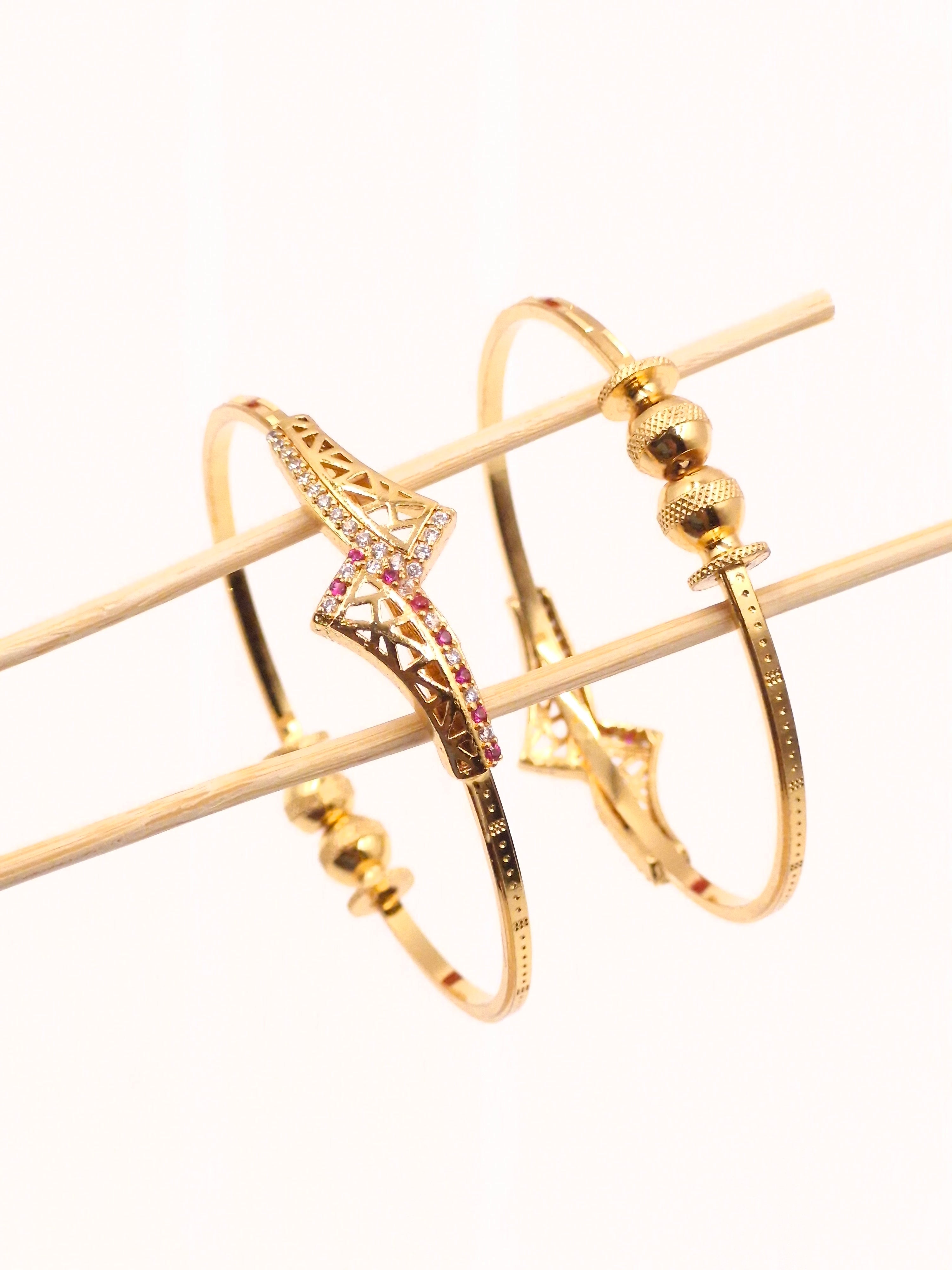 Gold Plated Designer Openable Bangles for Women | Stone Studded Mesh Pattern Kada Pair
