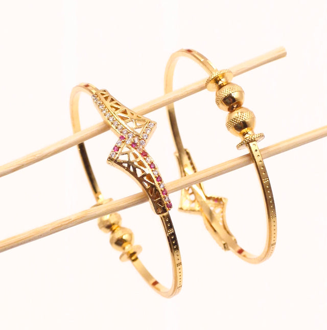 Gold Plated Designer Openable Bangles for Women | Stone Studded Mesh Pattern Kada Pair