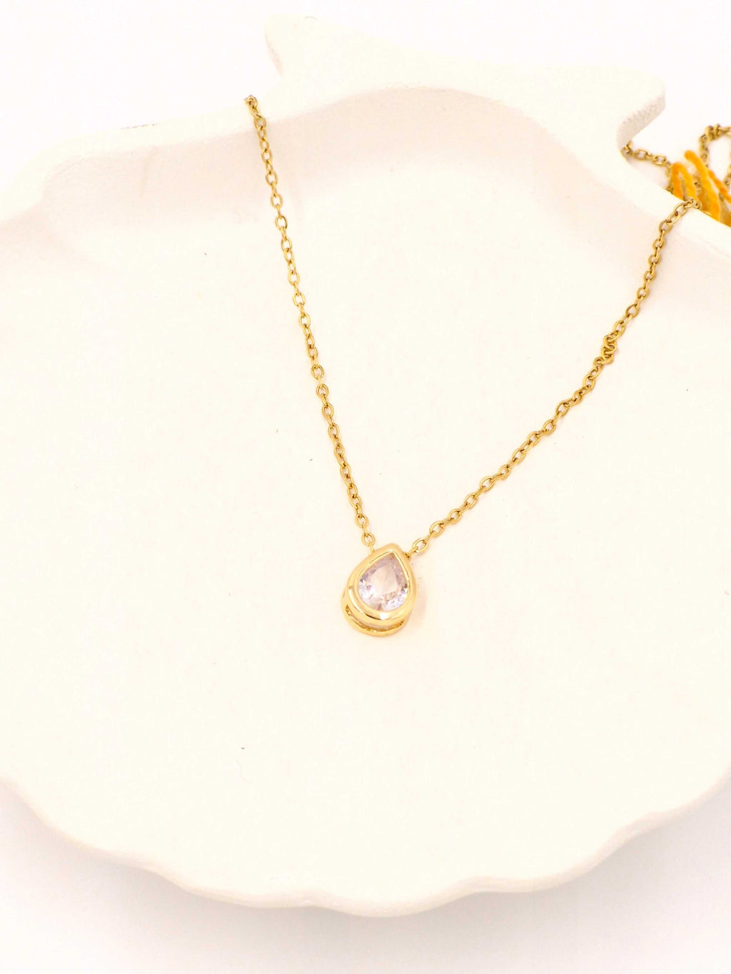 Stainless Steel Gold Plated Teardrop Crystal Pendant Necklace | Anti-Tarnish Minimal Chain | Women’s Jewellery