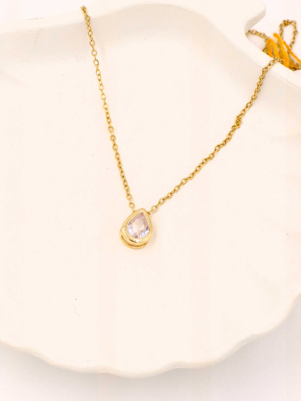 Stainless Steel Gold Plated Teardrop Crystal Pendant Necklace | Anti-Tarnish Minimal Chain | Women’s Jewellery