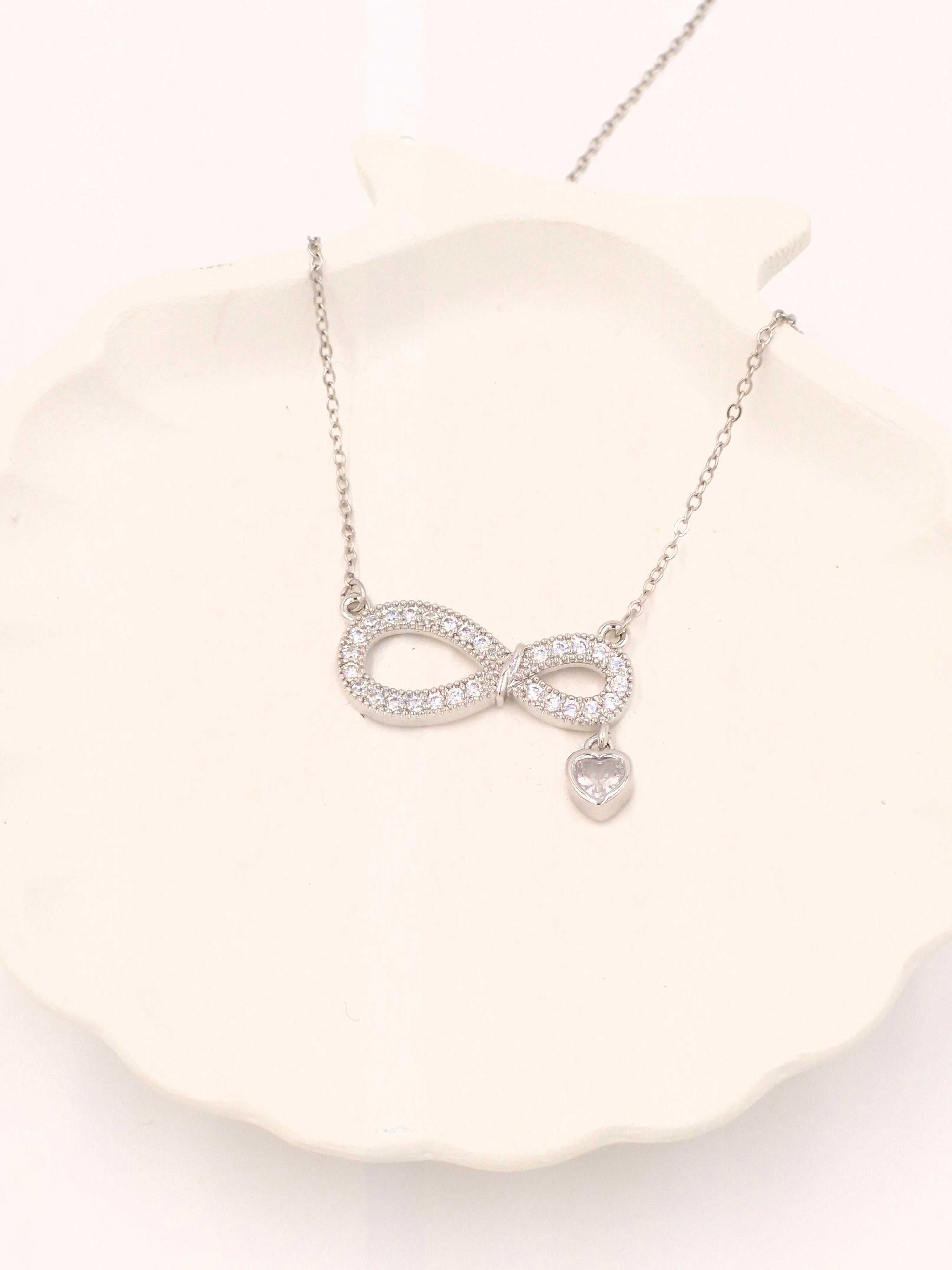 Infinity Heart Crystal Pendant Necklace for Women – Stainless Steel, Anti-Tarnish, Silver Plated