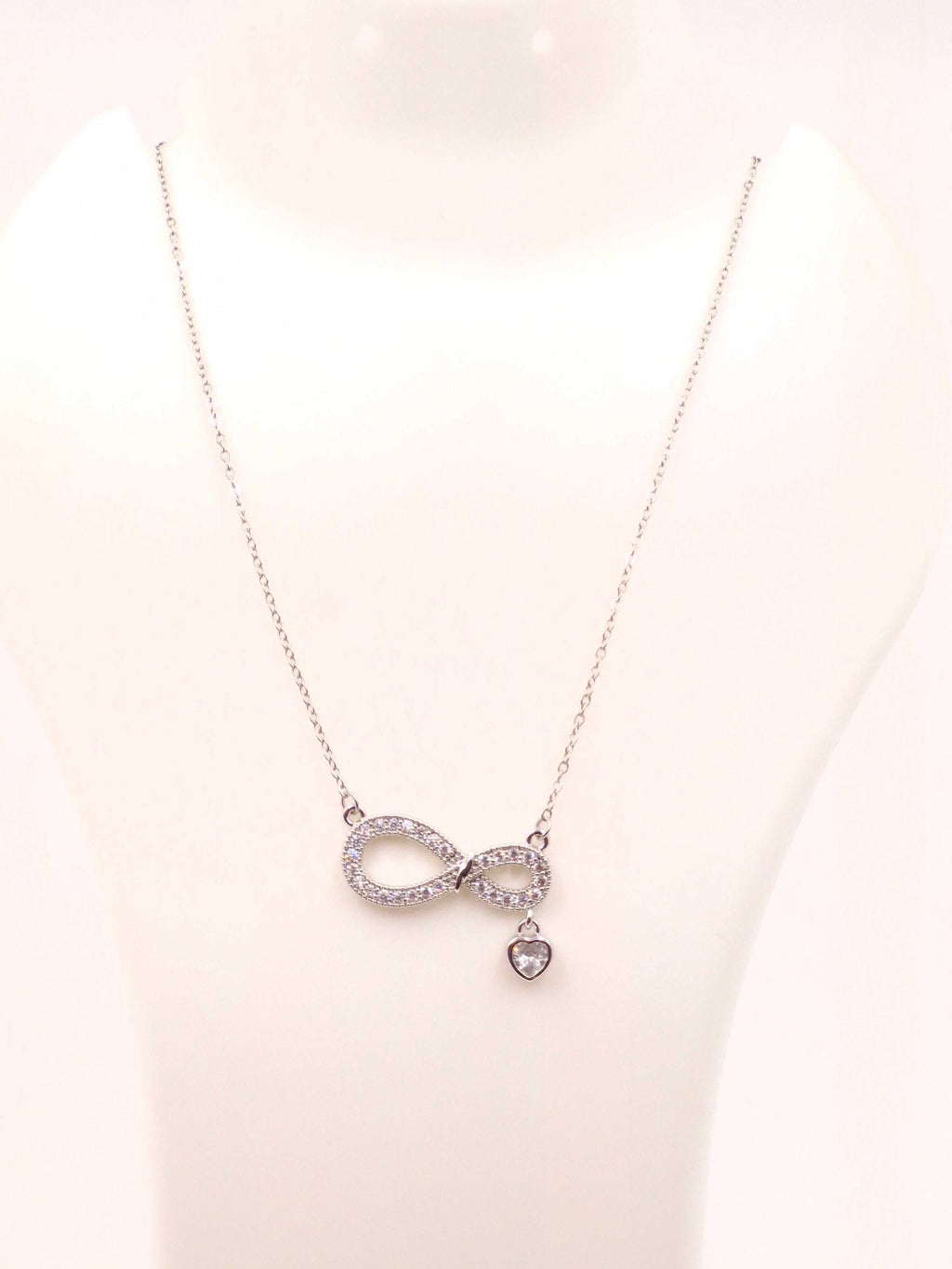 Infinity Heart Crystal Pendant Necklace for Women – Stainless Steel, Anti-Tarnish, Silver Plated