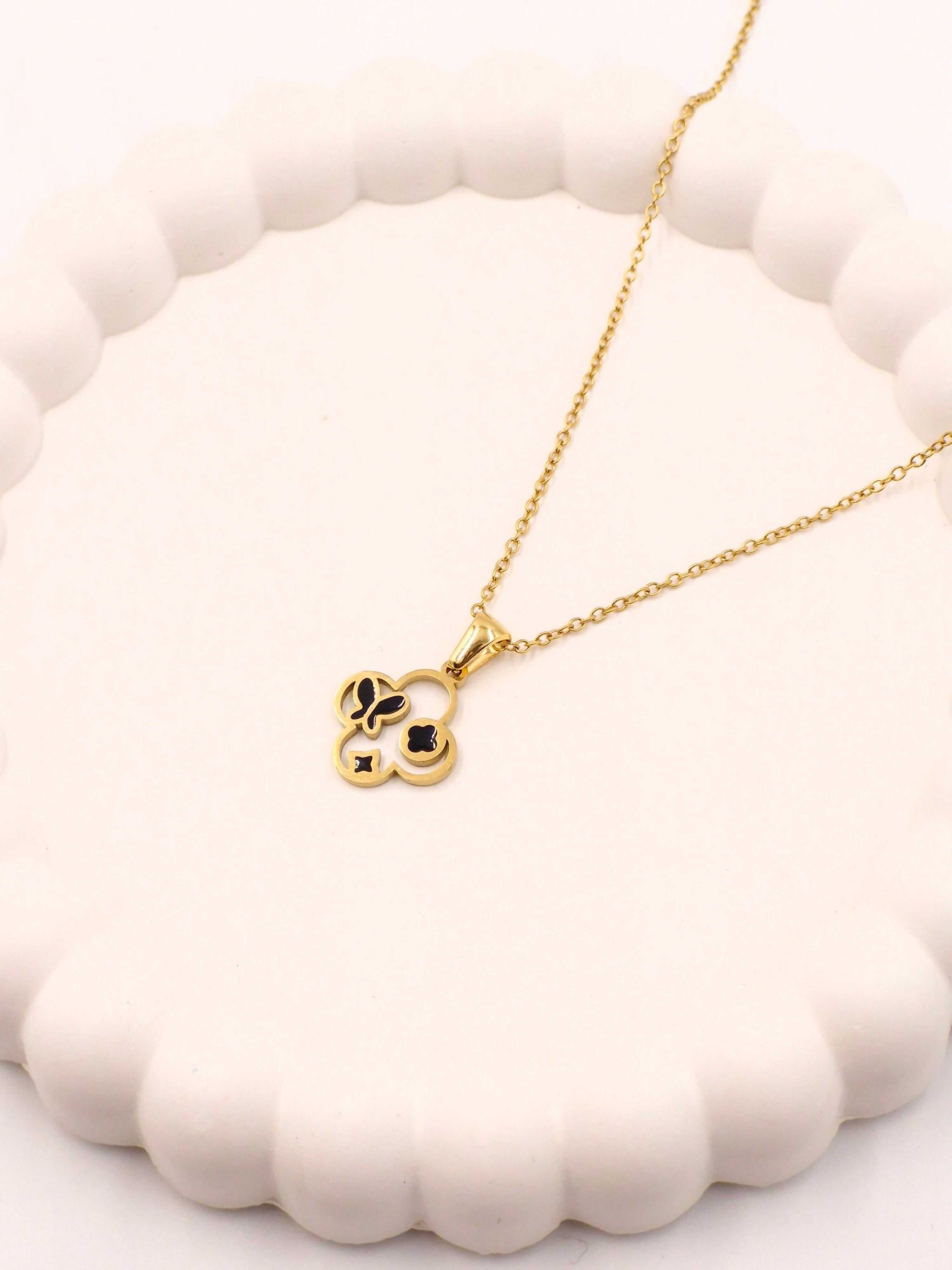Iconic Black & Gold Clover Locket | Anti-Tarnish Stainless Steel Chain