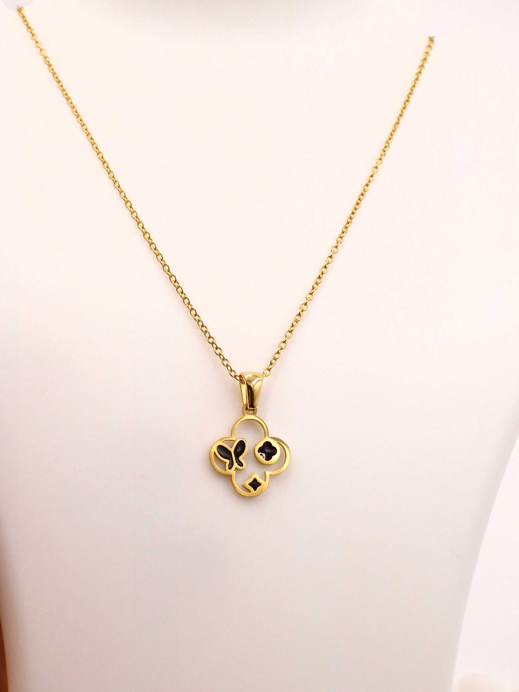 Iconic Black & Gold Clover Locket | Anti-Tarnish Stainless Steel Chain