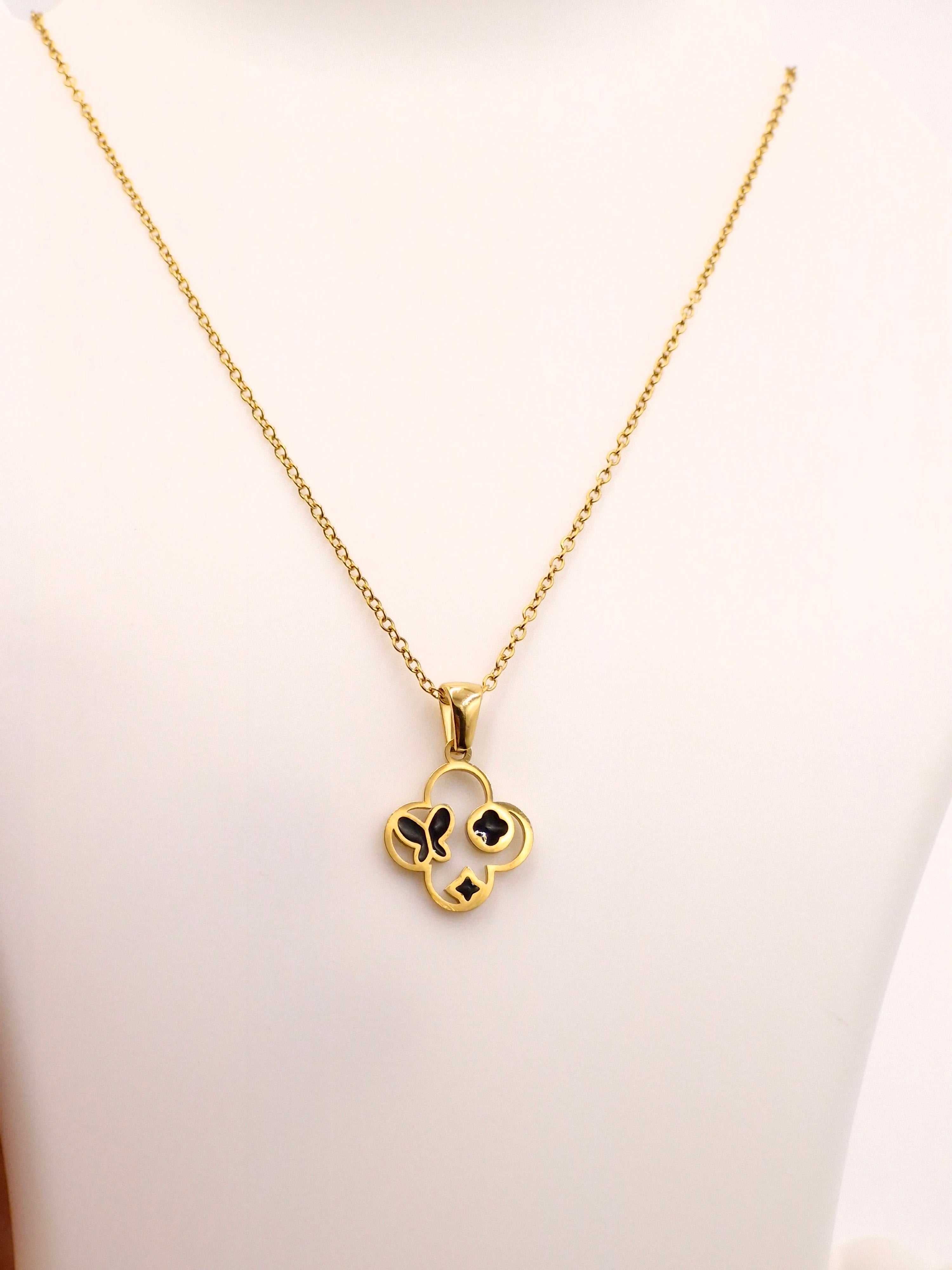 Iconic Black & Gold Clover Locket | Anti-Tarnish Stainless Steel Chain