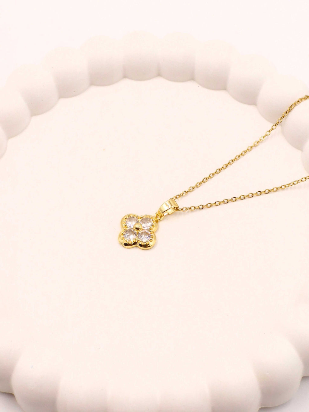Sparkling Crystal Clover Locket | Anti-Tarnish Daily Wear Necklace