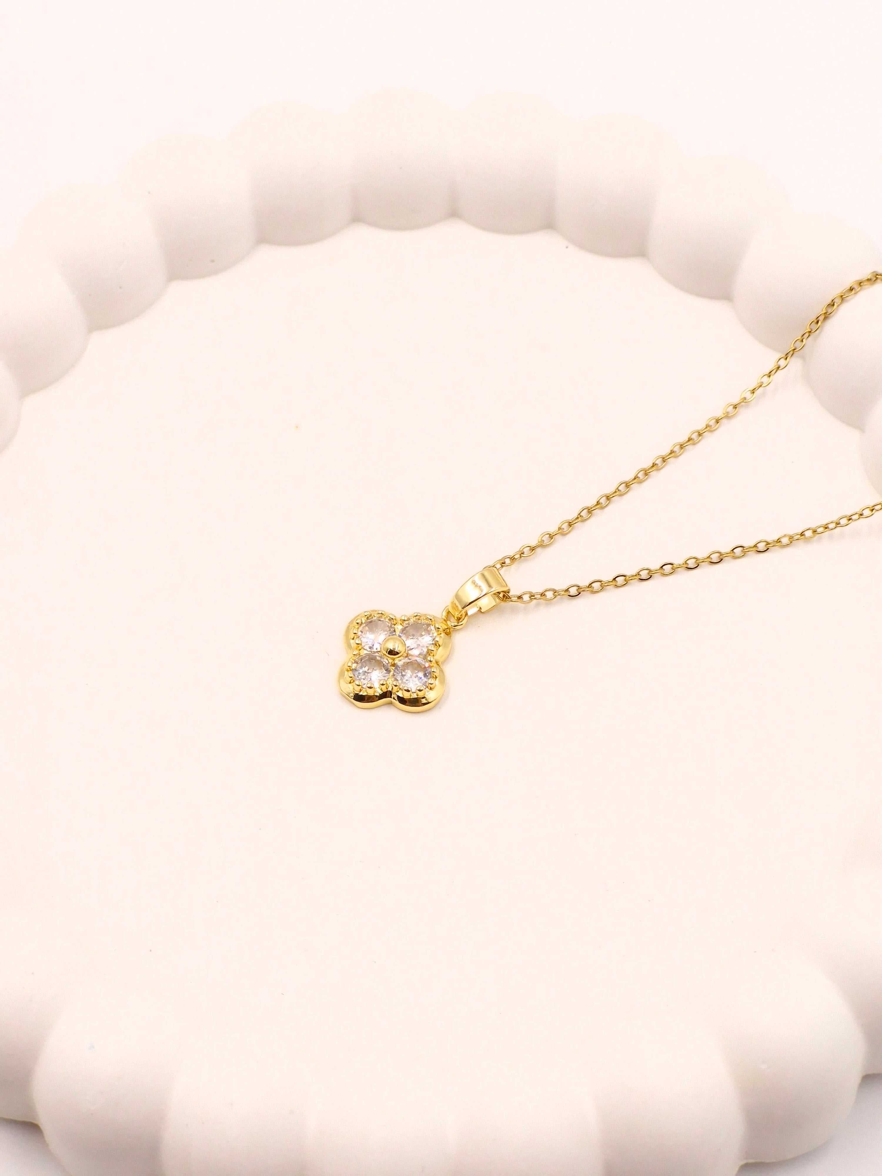Sparkling Crystal Clover Locket | Anti-Tarnish Daily Wear Necklace
