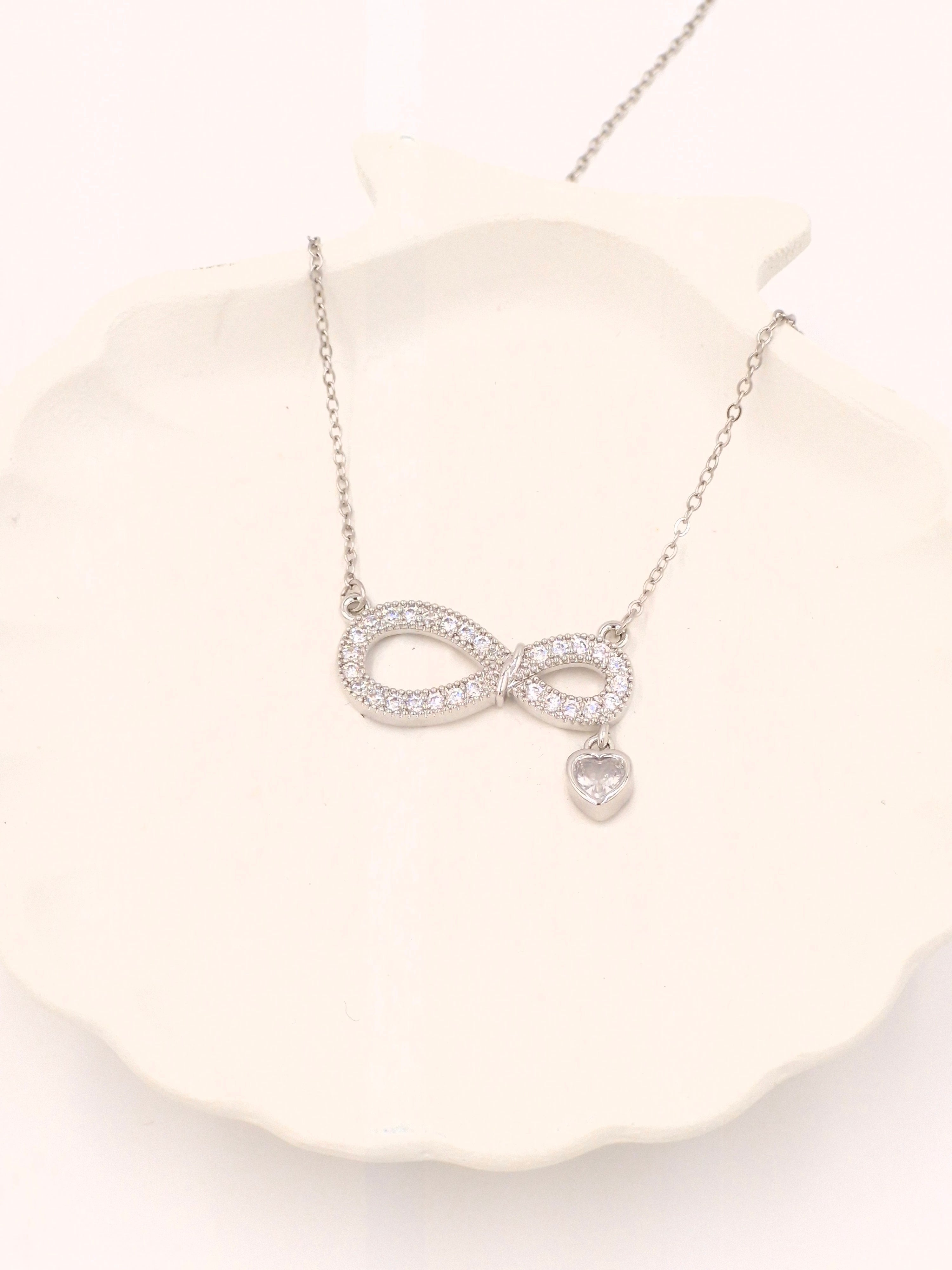 Infinity Heart Crystal Pendant Necklace for Women – Stainless Steel, Anti-Tarnish, Silver Plated