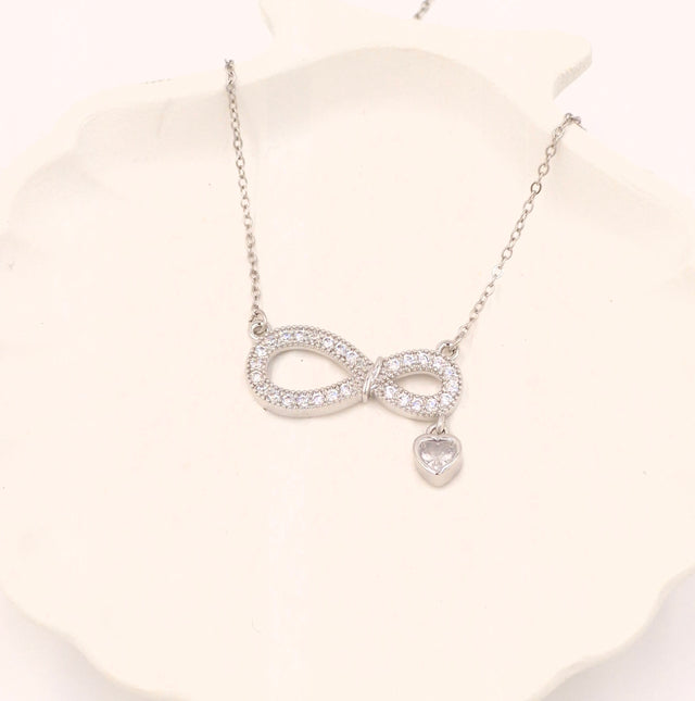Infinity Heart Crystal Pendant Necklace for Women – Stainless Steel, Anti-Tarnish, Silver Plated