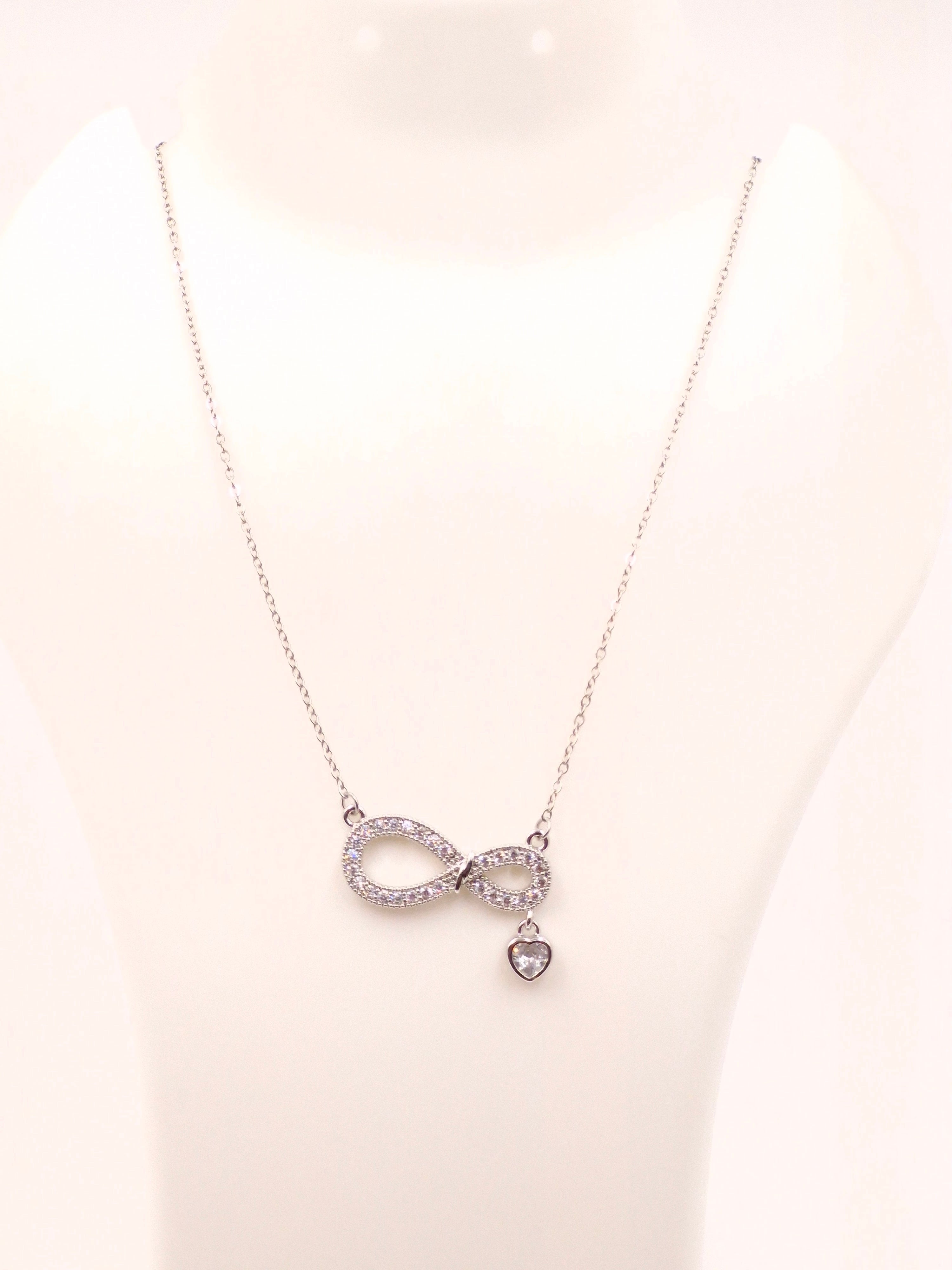 Infinity Heart Crystal Pendant Necklace for Women – Stainless Steel, Anti-Tarnish, Silver Plated