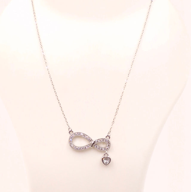 Infinity Heart Crystal Pendant Necklace for Women – Stainless Steel, Anti-Tarnish, Silver Plated