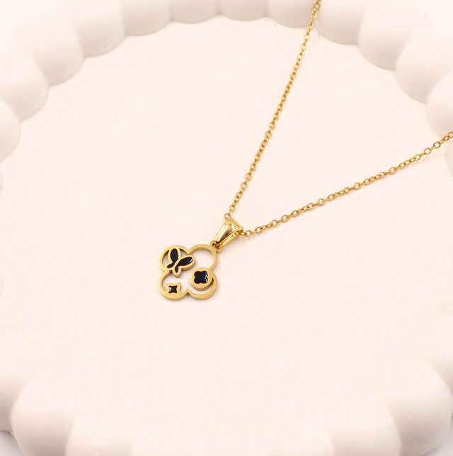 Iconic Black & Gold Clover Locket | Anti-Tarnish Stainless Steel Chain