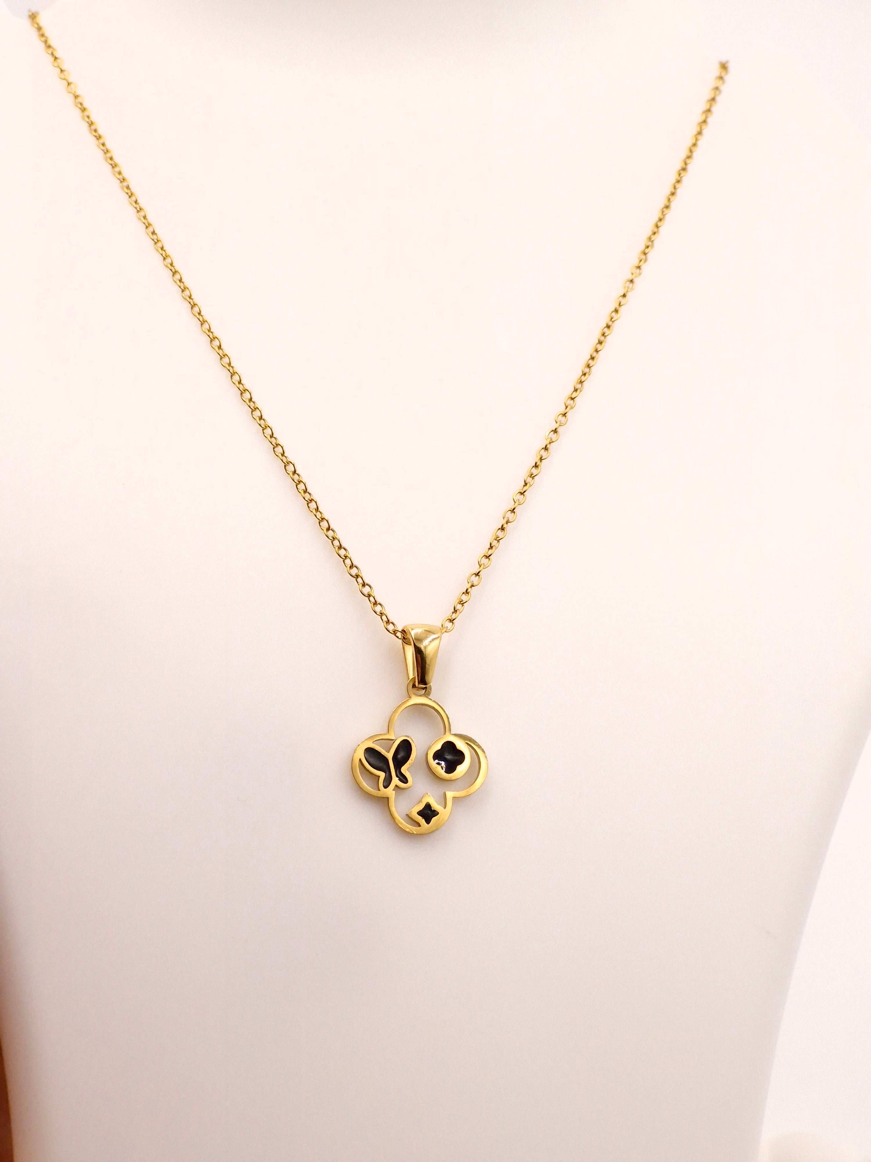 Iconic Black & Gold Clover Locket | Anti-Tarnish Stainless Steel Chain