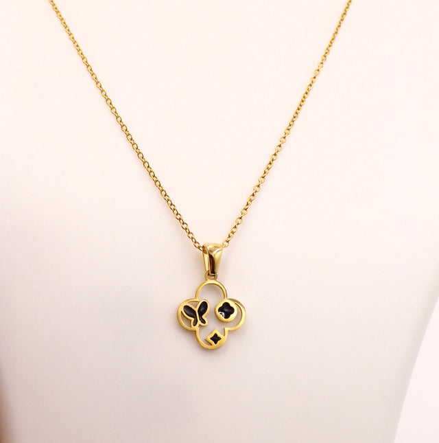 Iconic Black & Gold Clover Locket | Anti-Tarnish Stainless Steel Chain