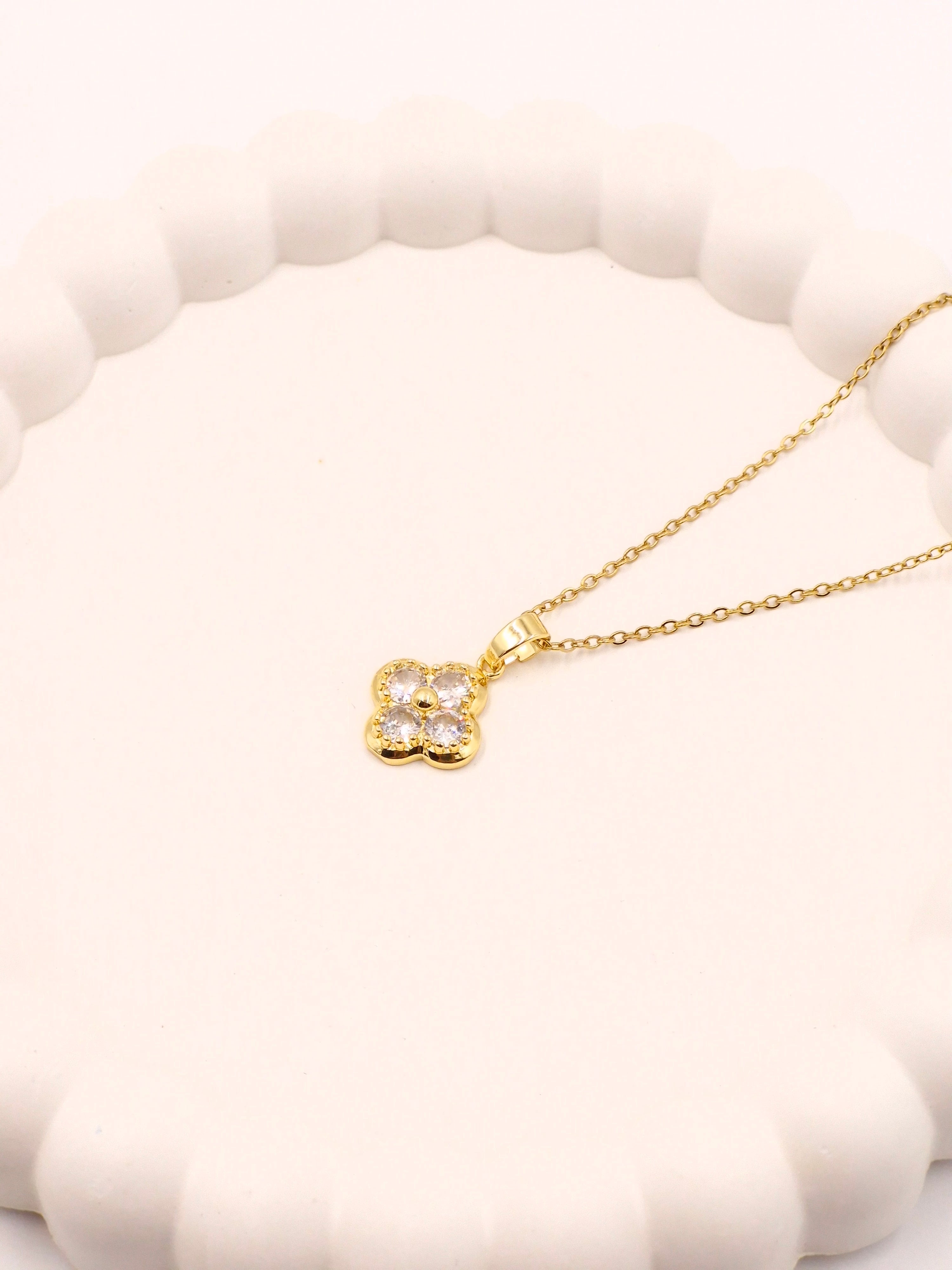 Sparkling Crystal Clover Locket | Anti-Tarnish Daily Wear Necklace