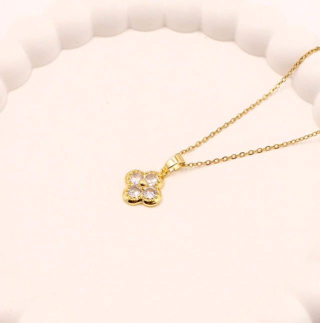 Sparkling Crystal Clover Locket | Anti-Tarnish Daily Wear Necklace