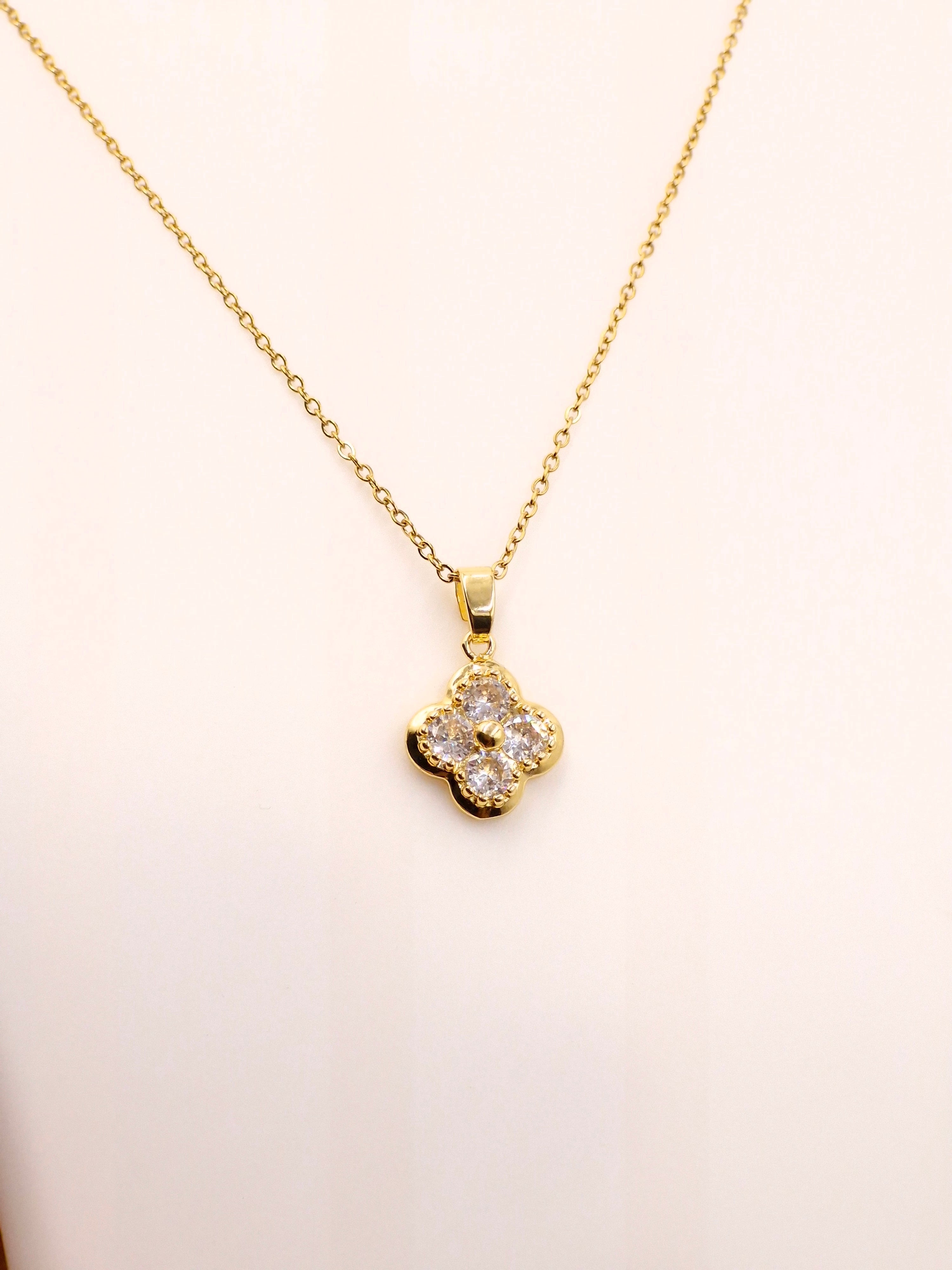 Sparkling Crystal Clover Locket | Anti-Tarnish Daily Wear Necklace