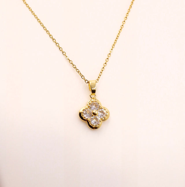 Sparkling Crystal Clover Locket | Anti-Tarnish Daily Wear Necklace