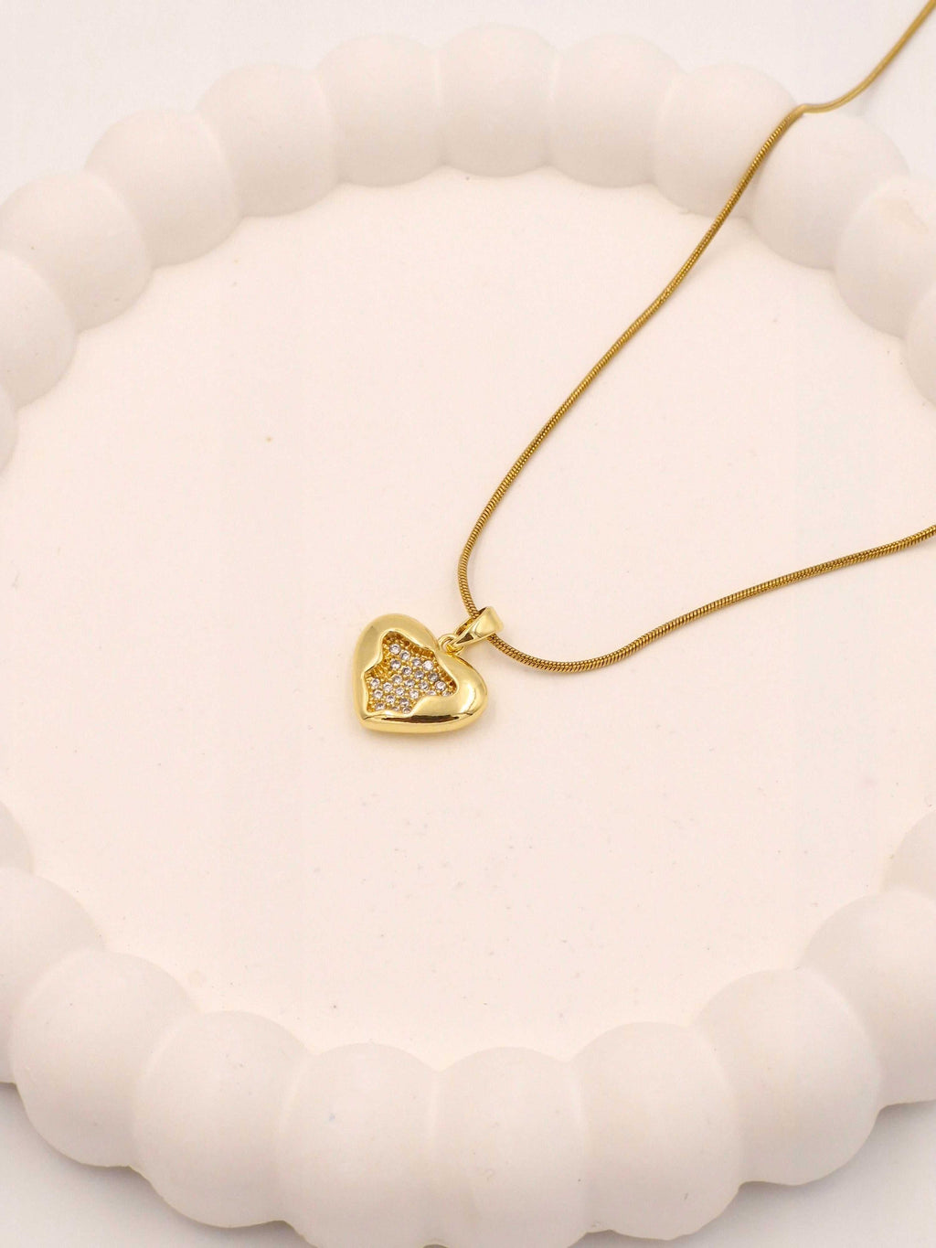 Pave Crystal Heart Necklace | Anti-Tarnish Snake Chain