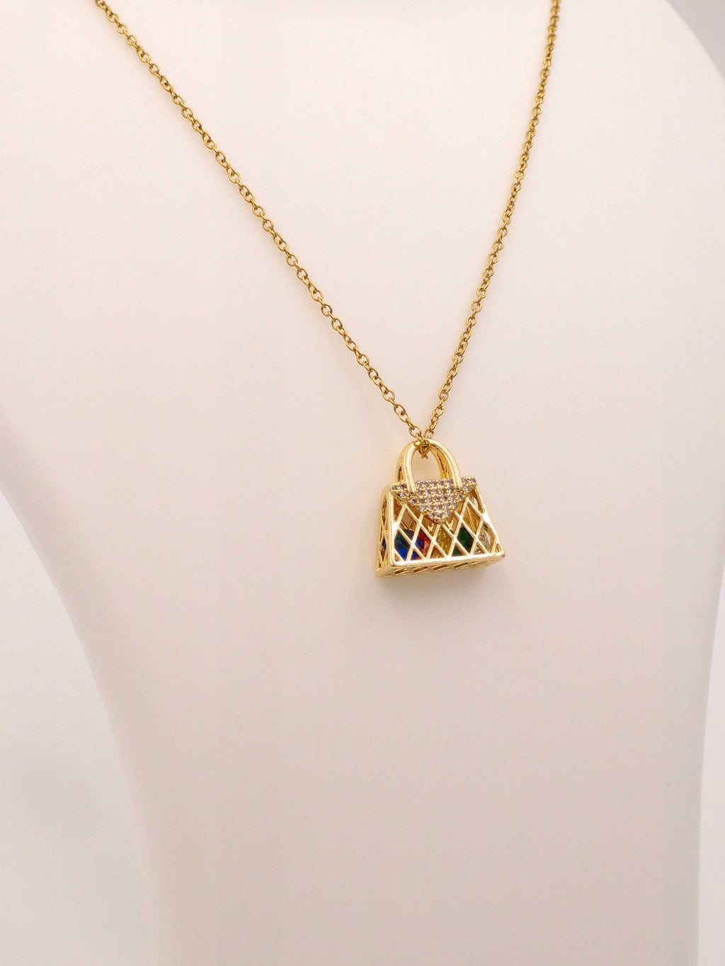 Fashion Handbag Charm Necklace | Anti-Tarnish Multi-Color Stone