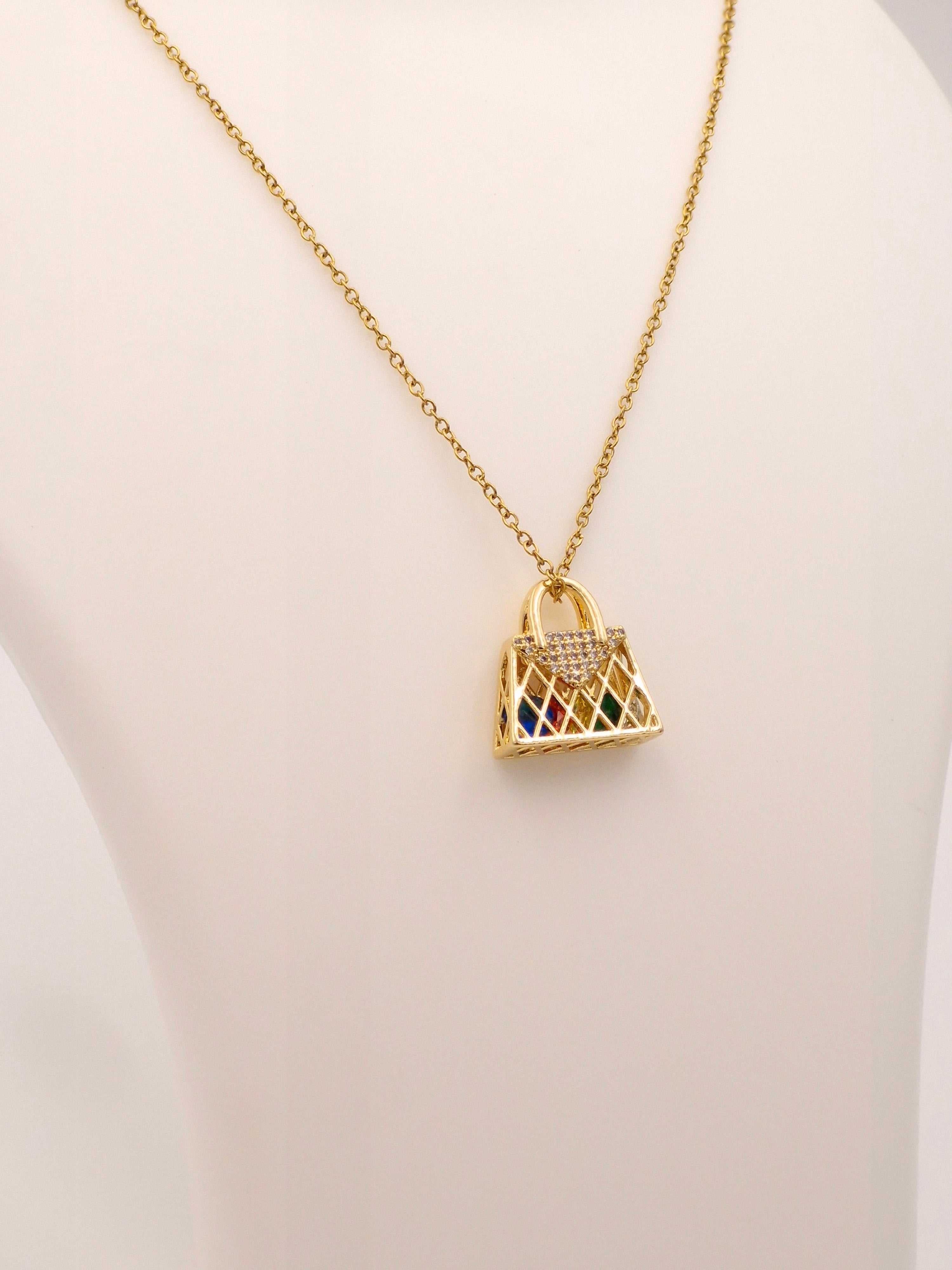 Fashion Handbag Charm Necklace | Anti-Tarnish Multi-Color Stone