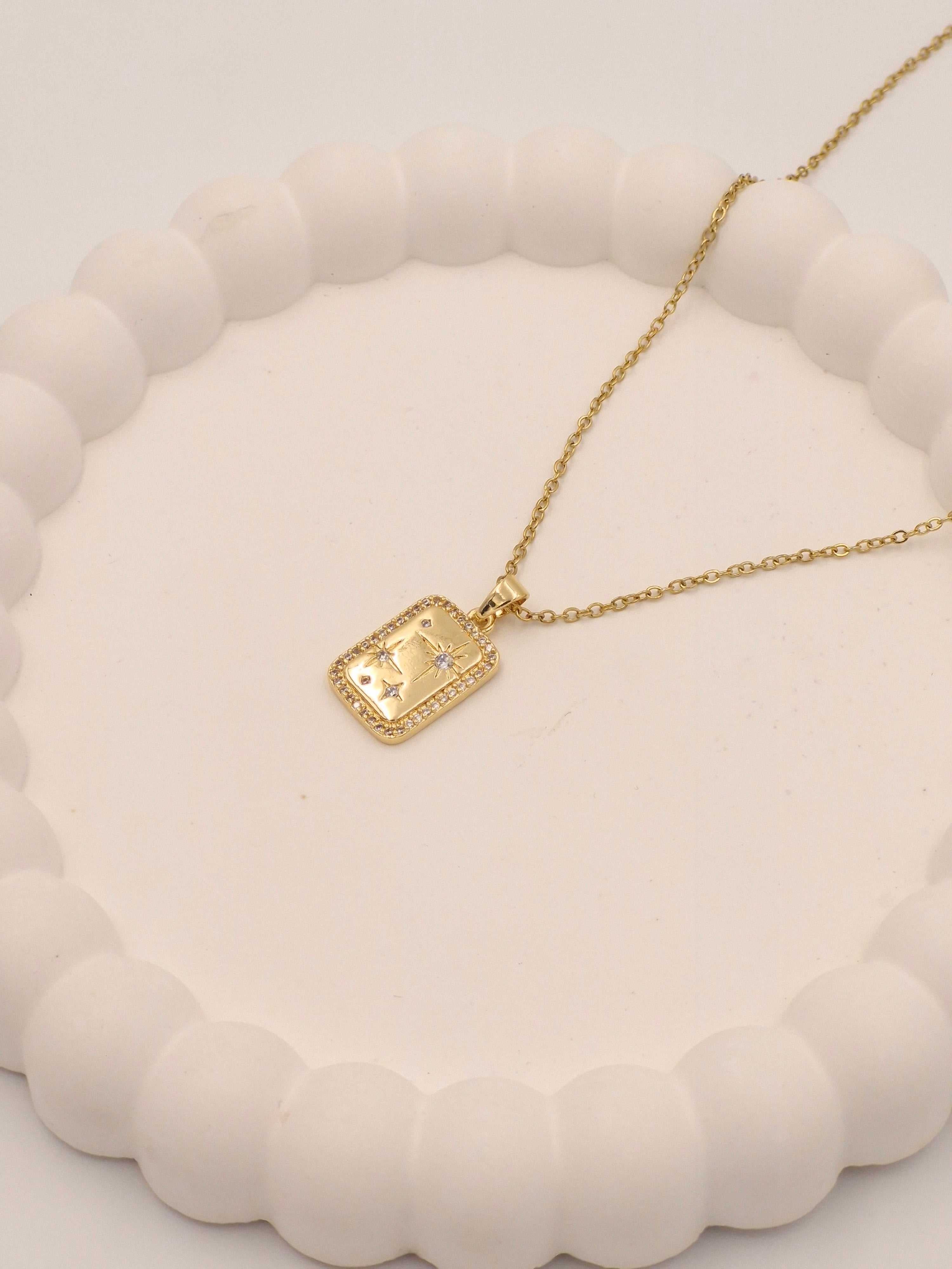 Celestial Starburst Tag Necklace | Anti-Tarnish Daily Wear