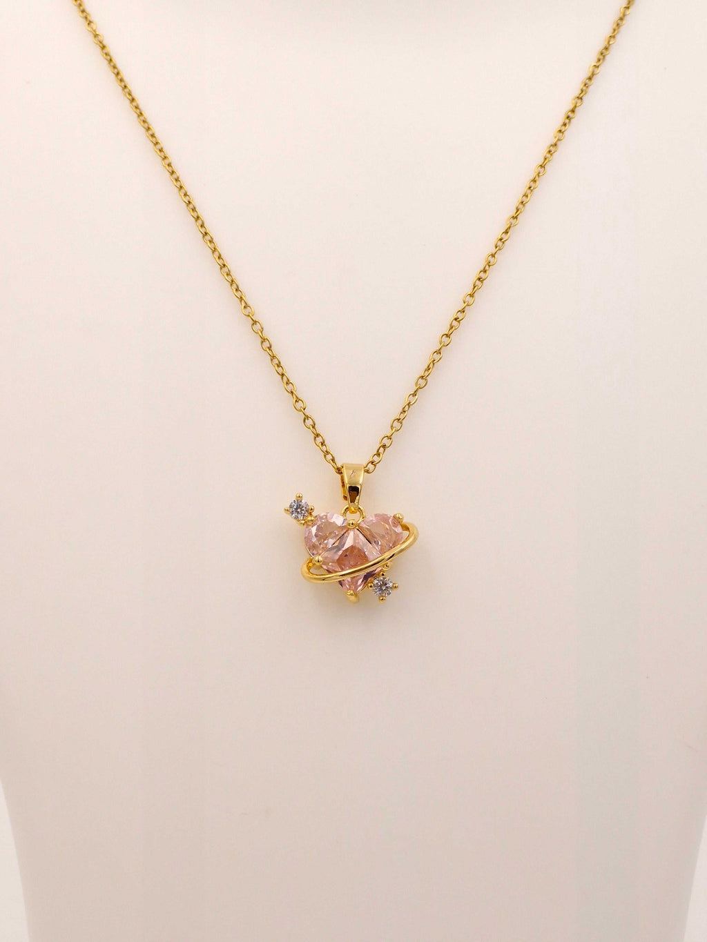 Whimsical Pink Heart Planetary Necklace | Anti-Tarnish Daily Wear