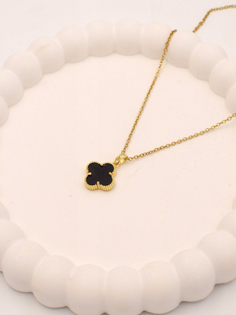 2-in-1 Reversible Clover Necklace | Black Enamel & Crystal Pave | Anti-Tarnish