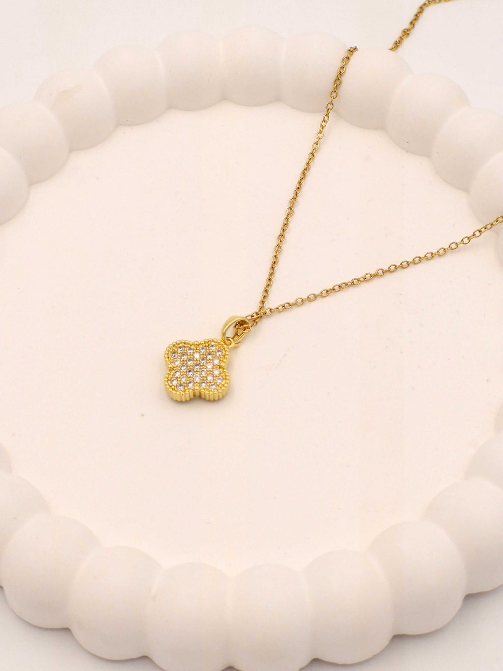 2-in-1 Reversible Clover Necklace | Black Enamel & Crystal Pave | Anti-Tarnish